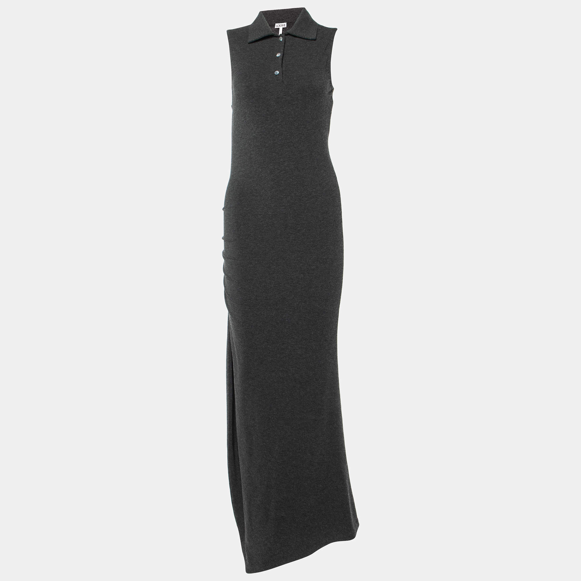 Loewe Grey Jersey Ruched Polo Dress M