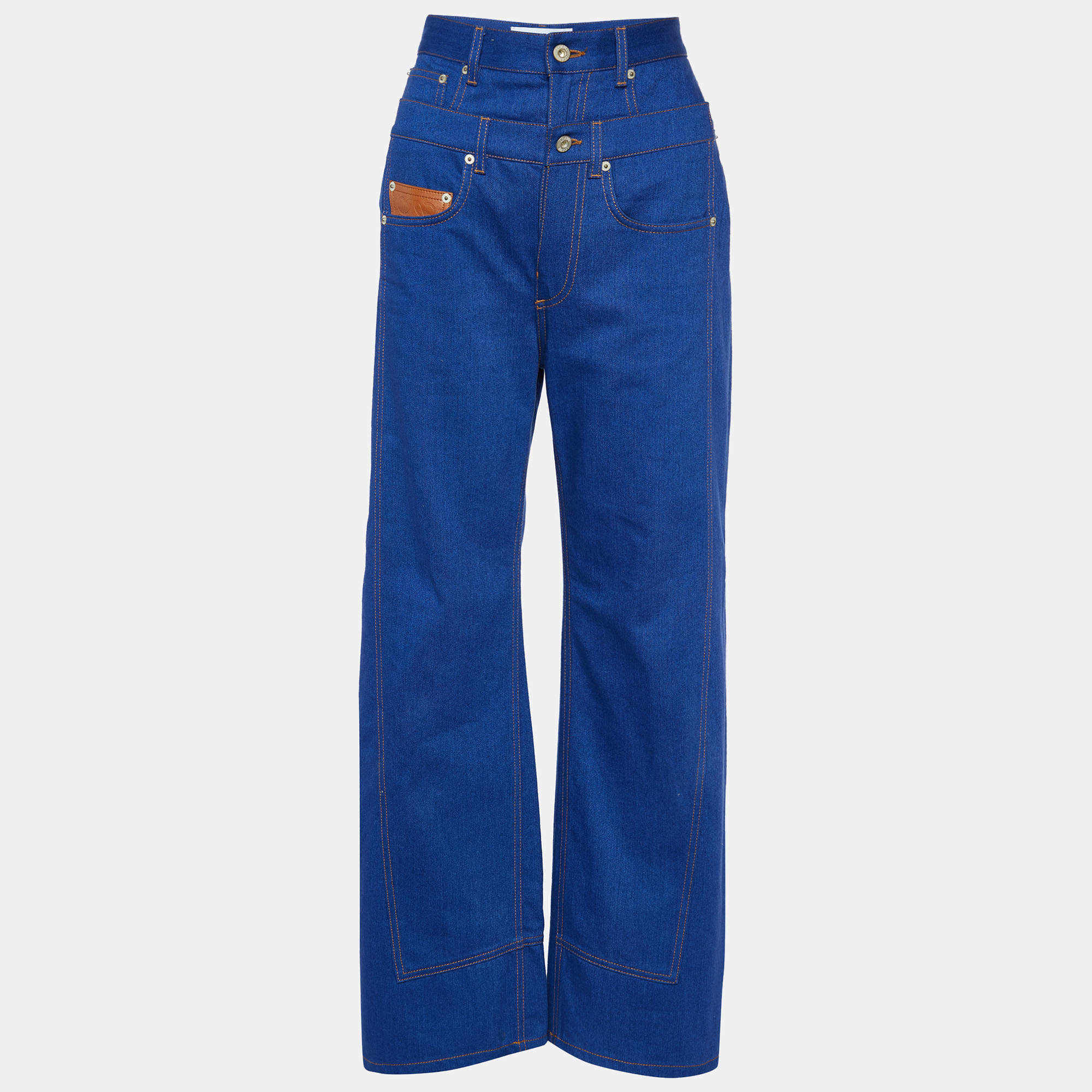 Pre Owned Loewe Blue Denim Trompe L'Oeil Double Waist Jeans S/Waist 28"