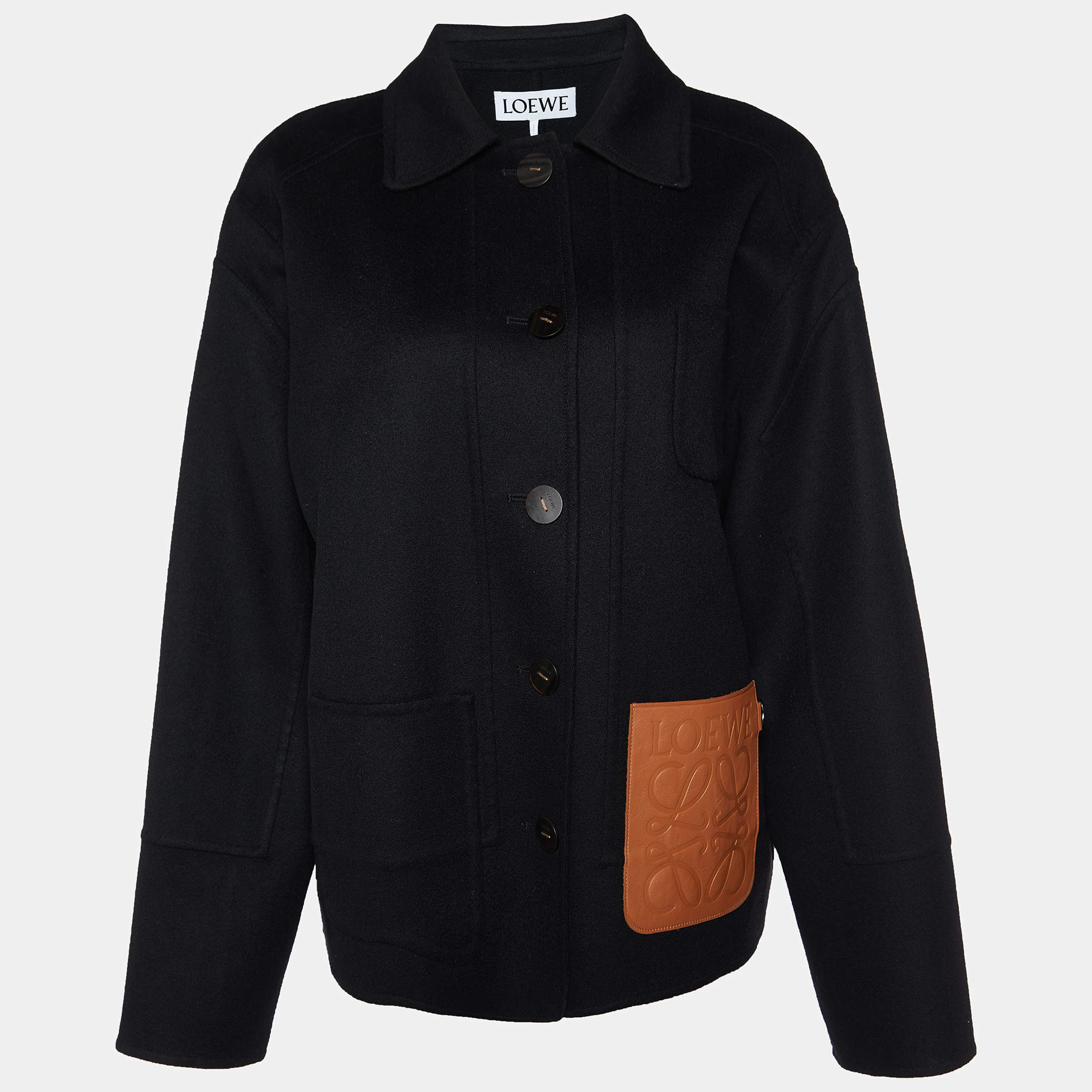 Loewe Black Wool Anagram Pocket Detail Button Front Jacket M