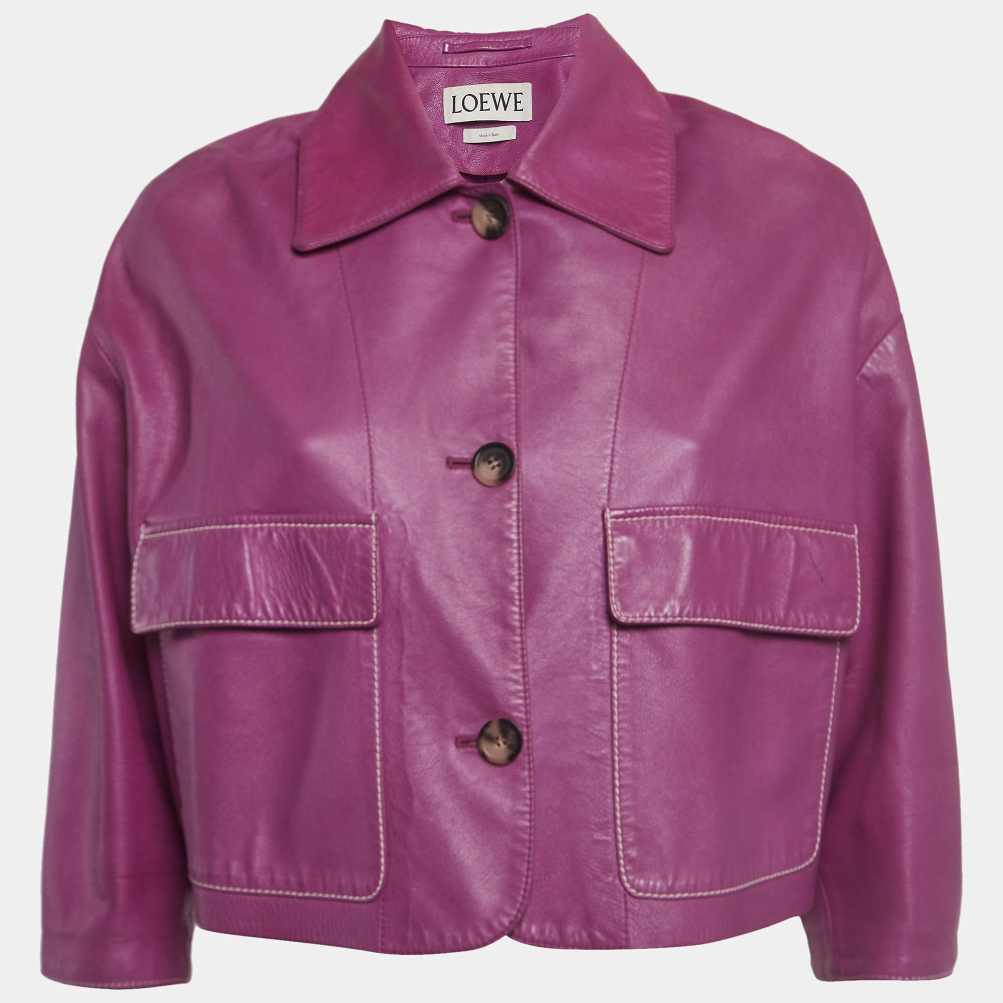 Pre Owned Loewe Pink Lambskin Leather Cropped Shirt S