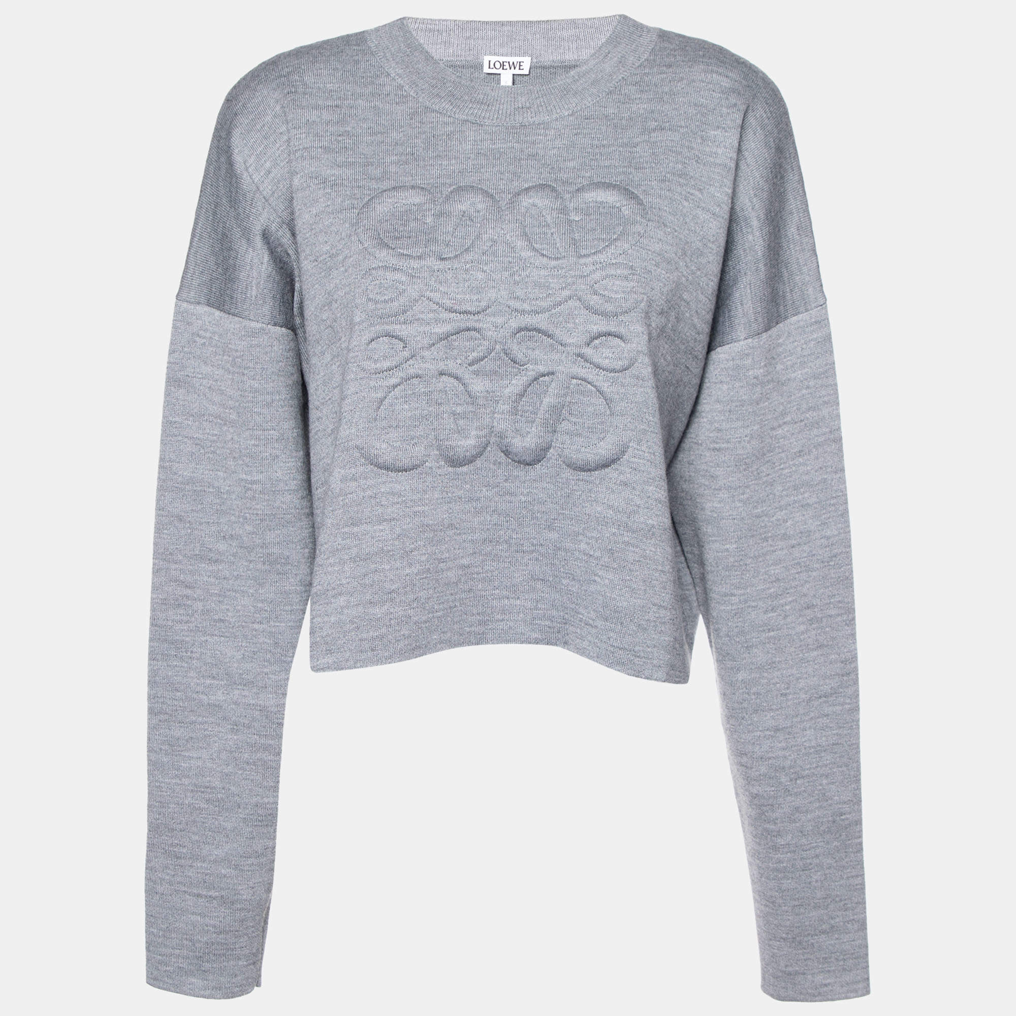 Loewe Grey Anagram Wool Knit Cropped Sweater M