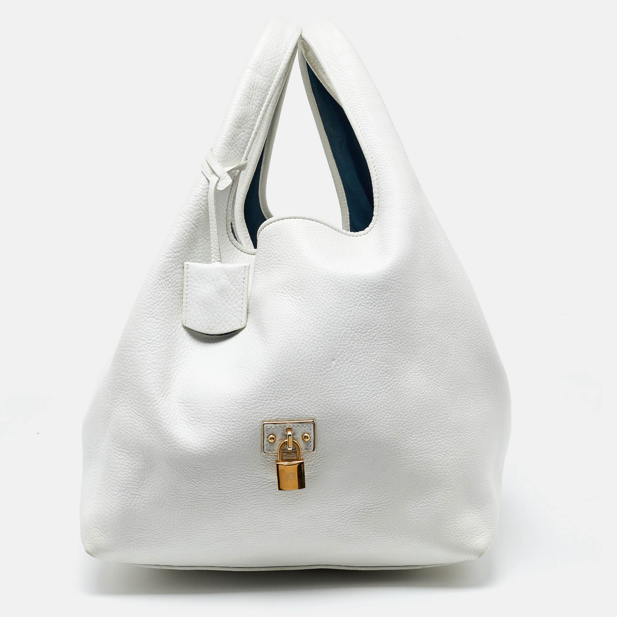Pre Owned Loewe White Leather Calle Hobo