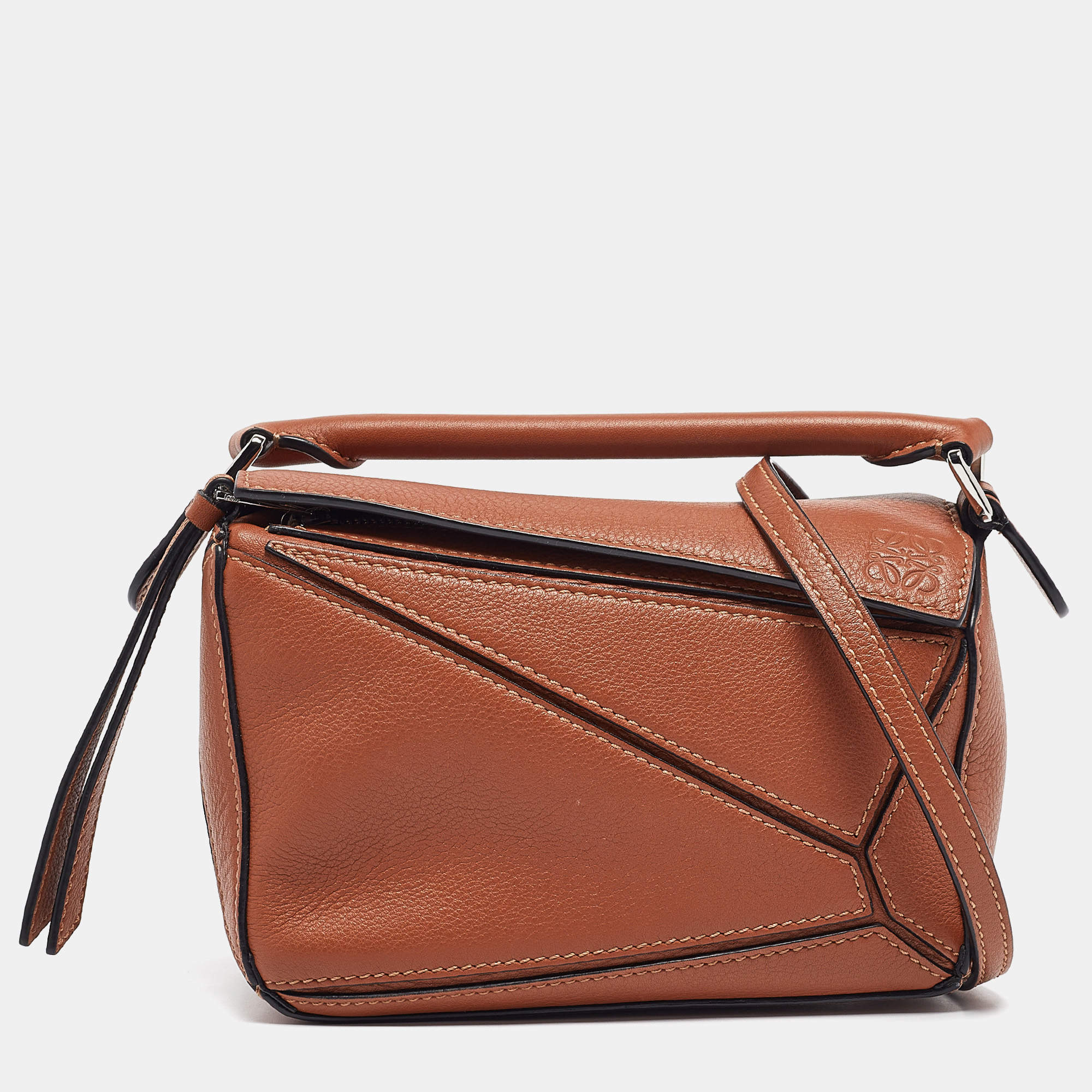 Loewe Brown Leather Mini Puzzle Shoulder Bag