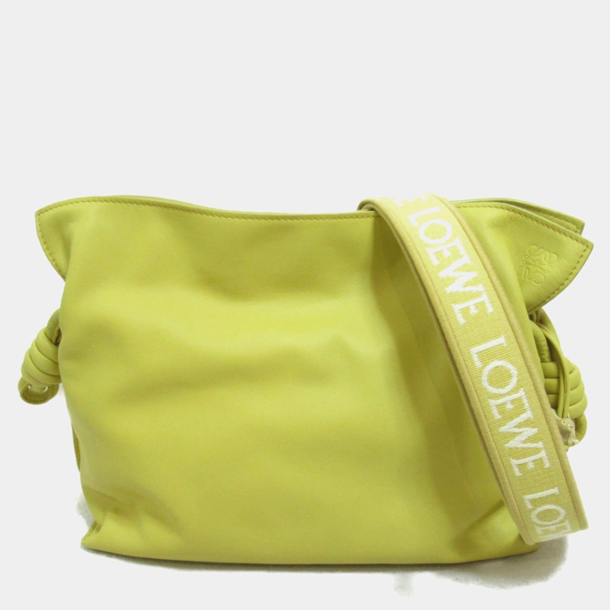 Loewe Yellow Leather Calfskin Monochrome Flamenco Knot Shoulder Bags