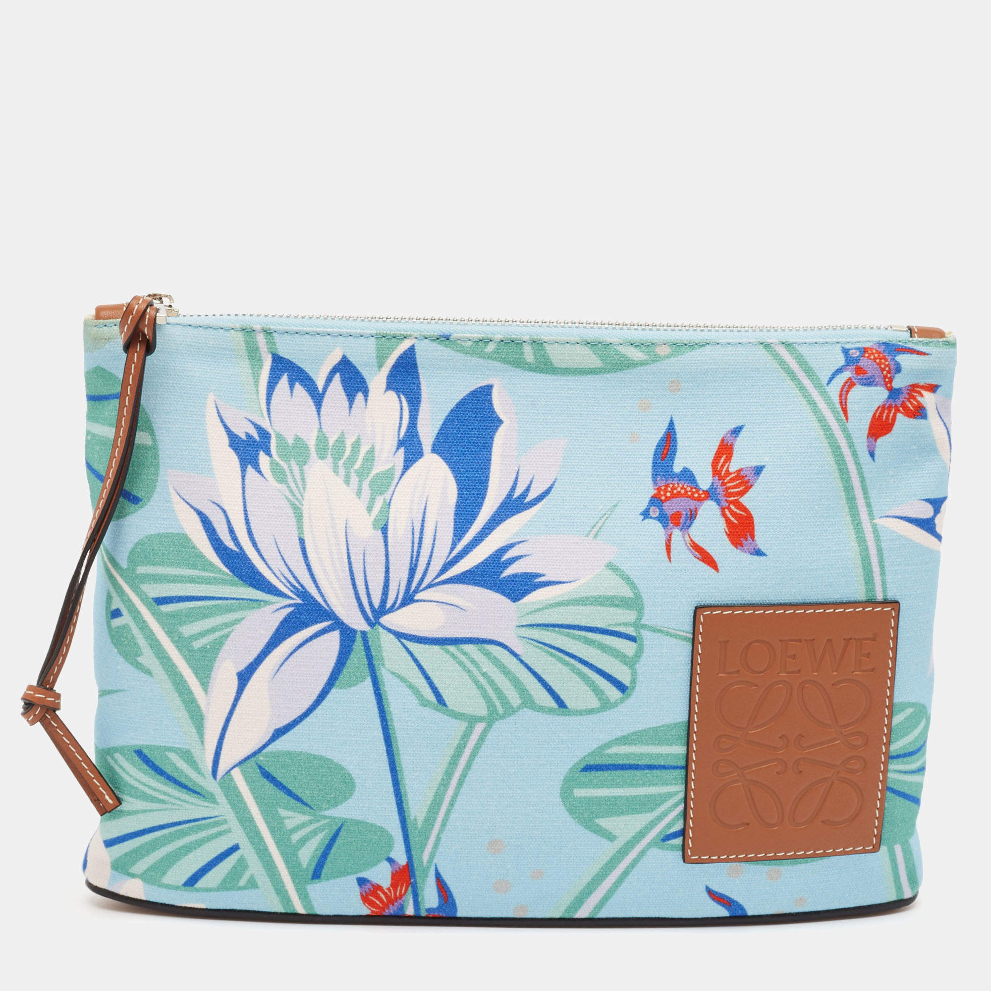Pre Owned Loewe x Paula Ibiza Blue/Multicolor Water Lily Print Canvas Pouch
