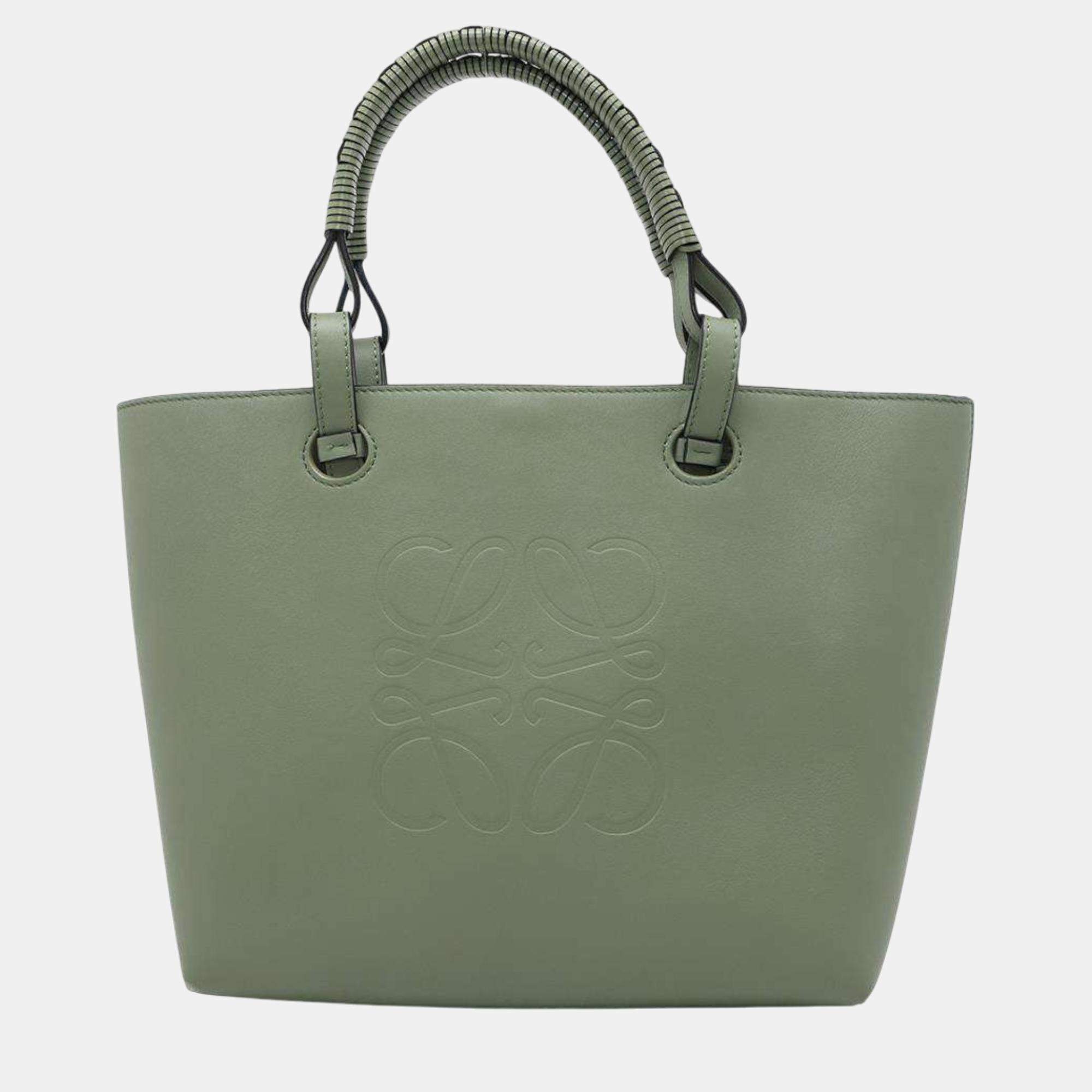 Loewe Green Leather Anagram Tote Bag