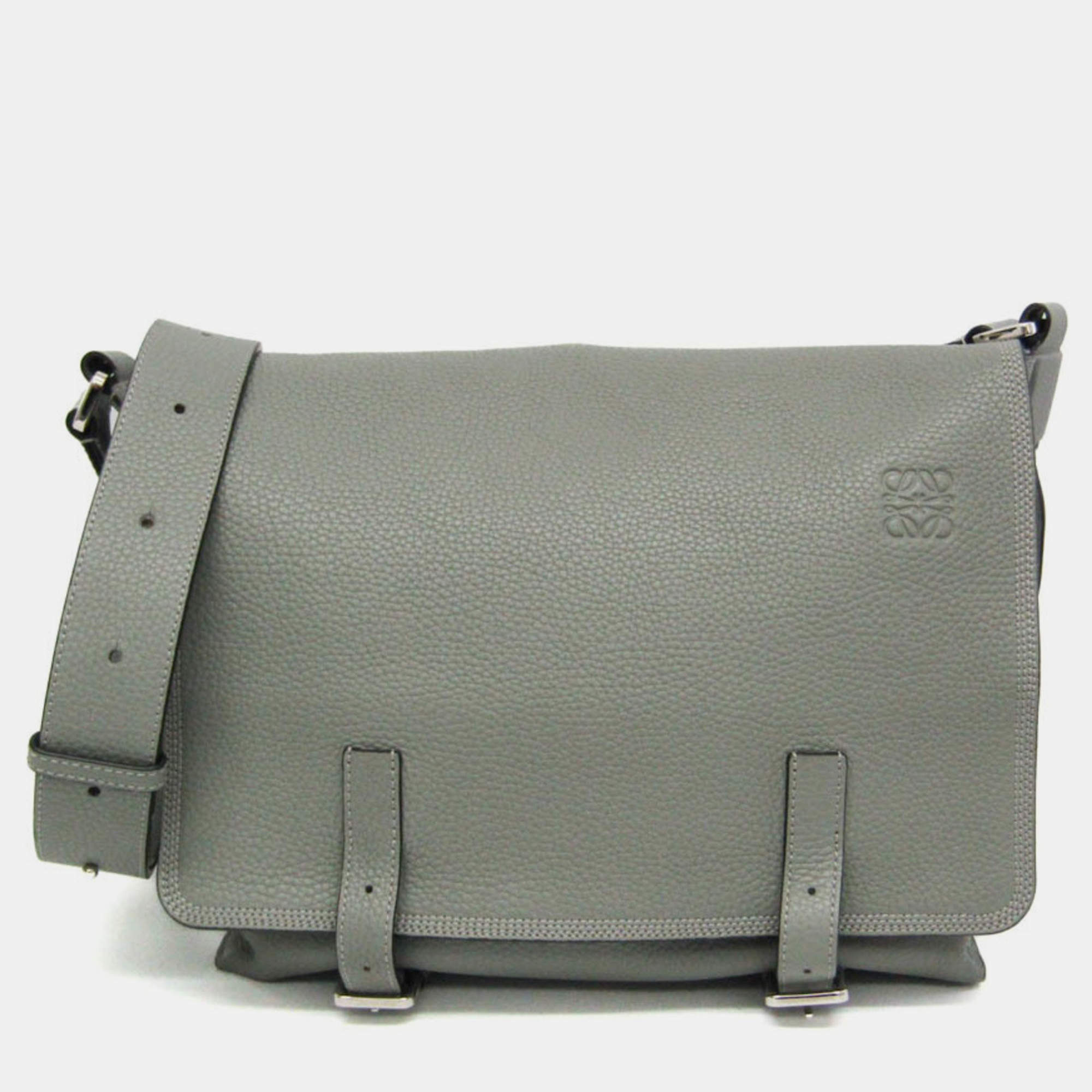 Loewe Military Gray Leather Messenger Bag