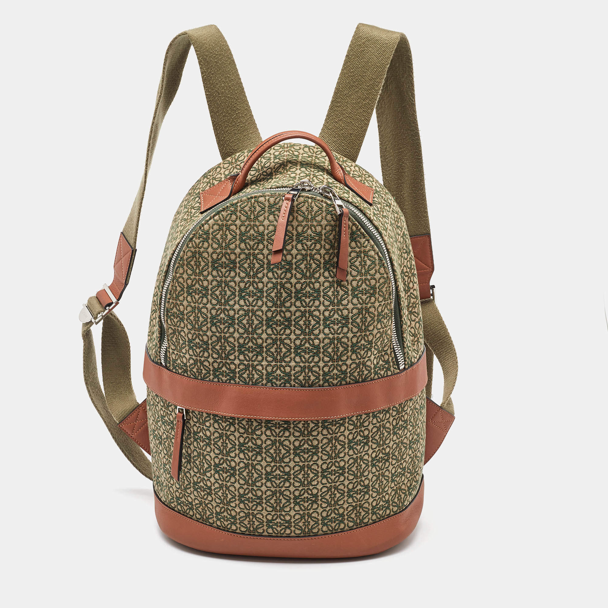 Loewe Khaki Green/Brown Anagram Jacquard and Leather Backpack
