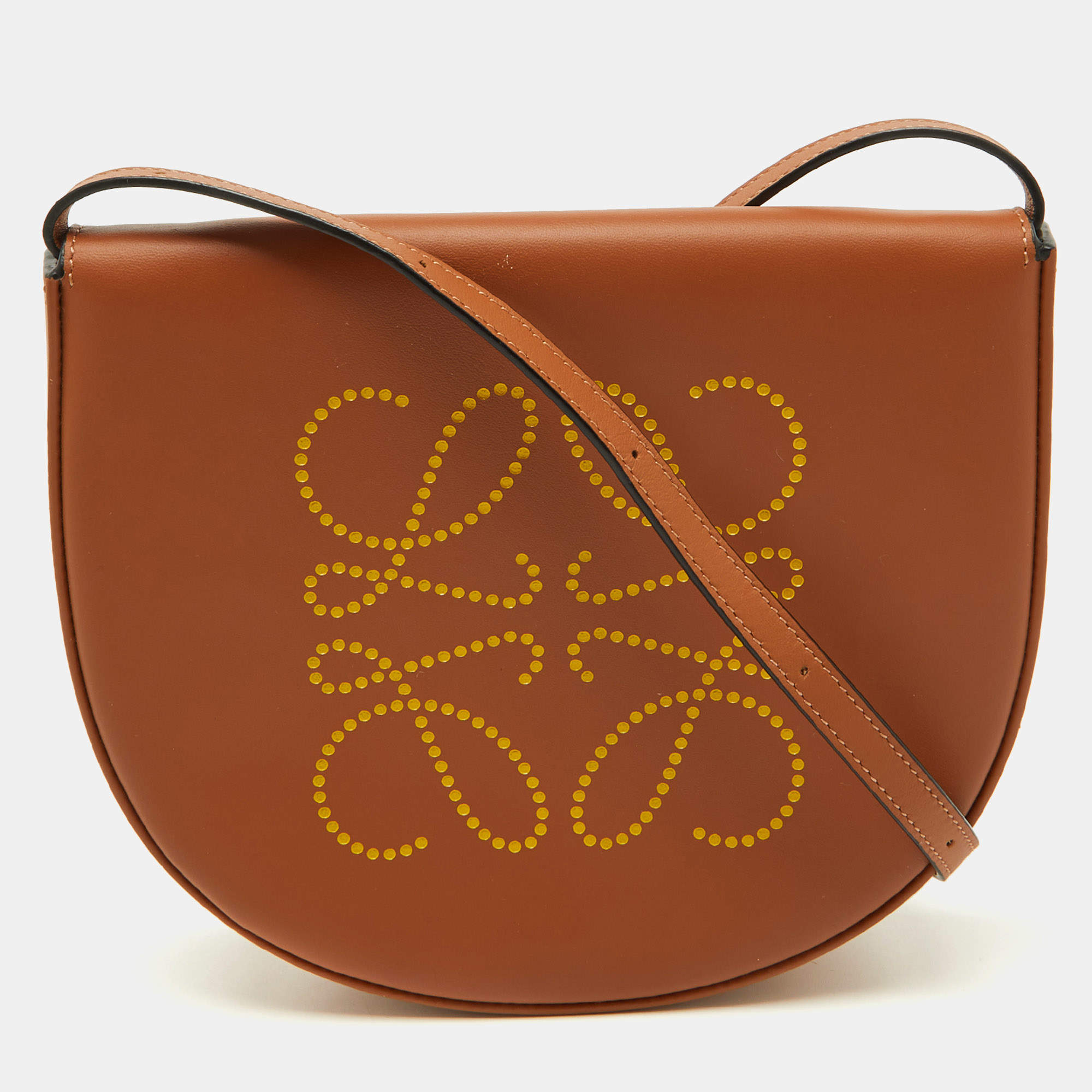 Loewe Brown/Yellow Leather Perforated Logo Pouch Heel Bag
