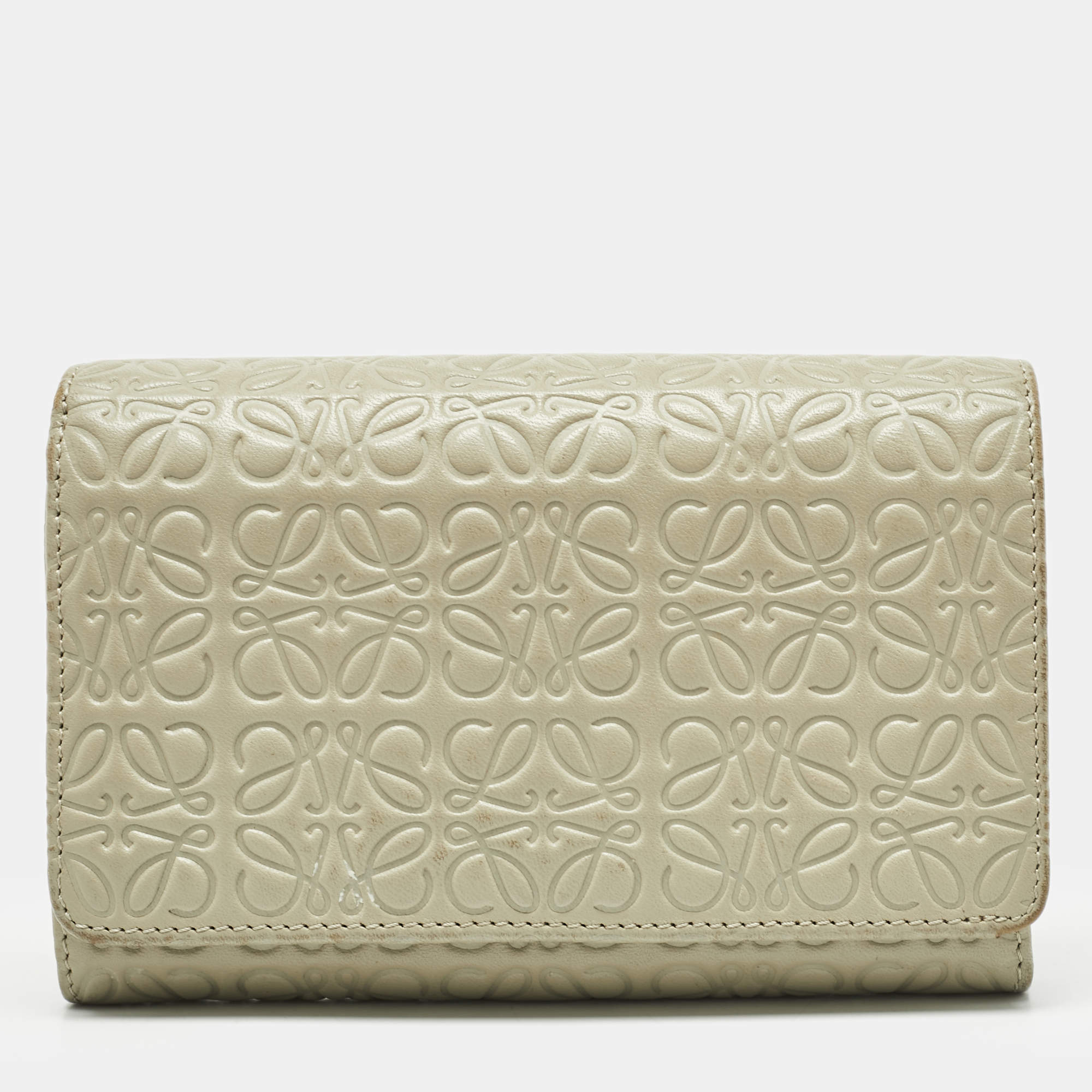 Loewe Sea Green Anagram Embossed Leather Repeat Compact Wallet