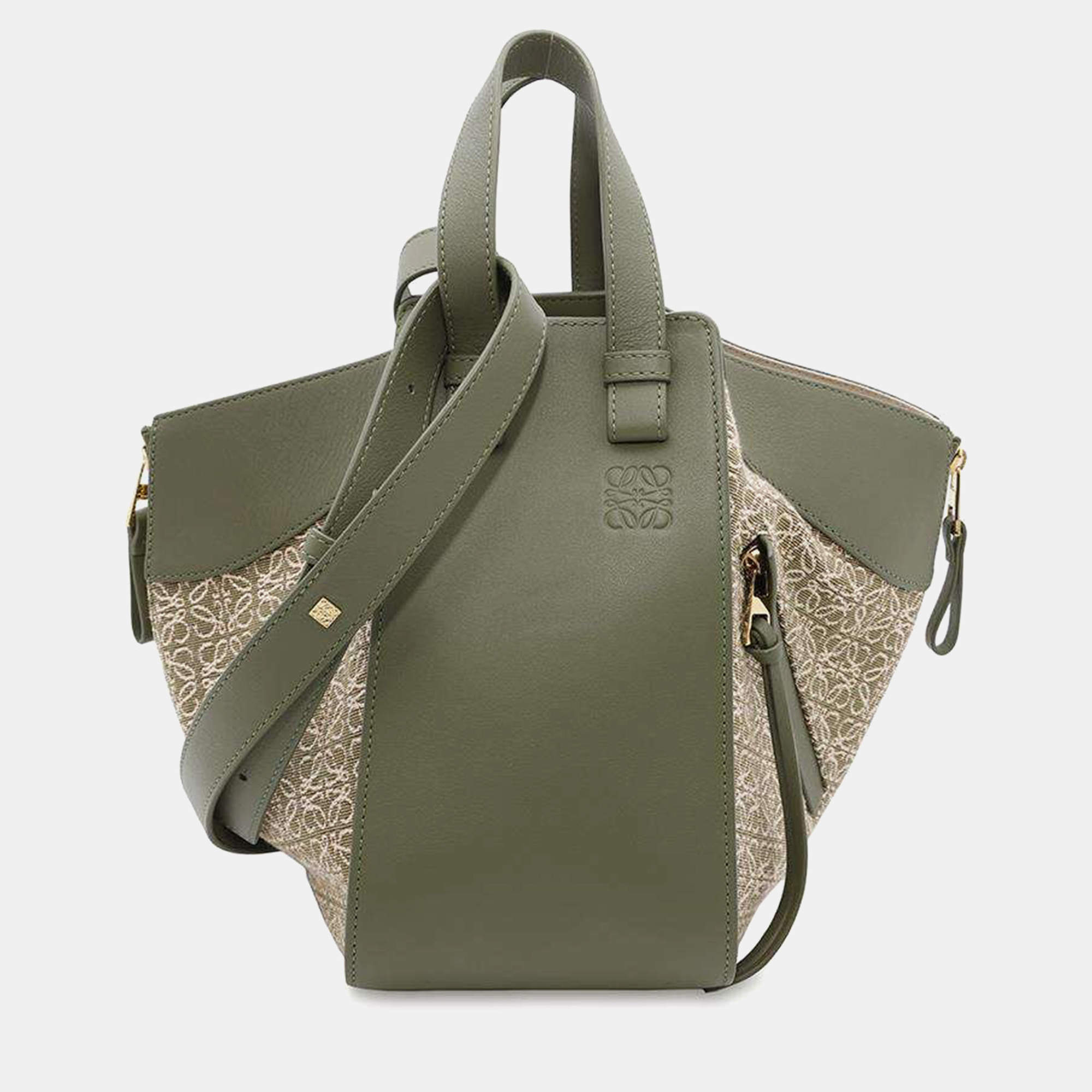 Loewe Beige/Green Canvas/Leather Small Hammock Shoulder Bag