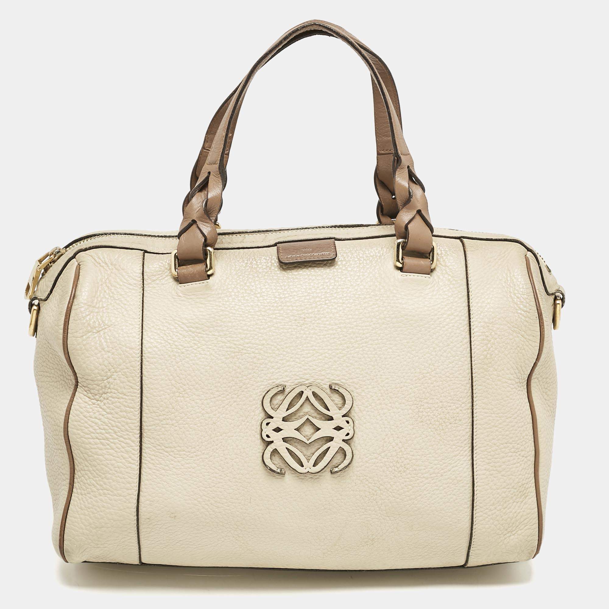 Loewe Two Tone Beige Leather Fusta 31 Boston Bag
