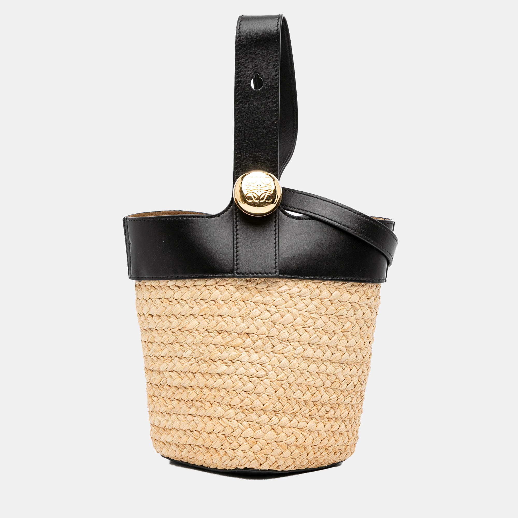 Loewe Beige Mini Raffia Pebble Bucket Bag