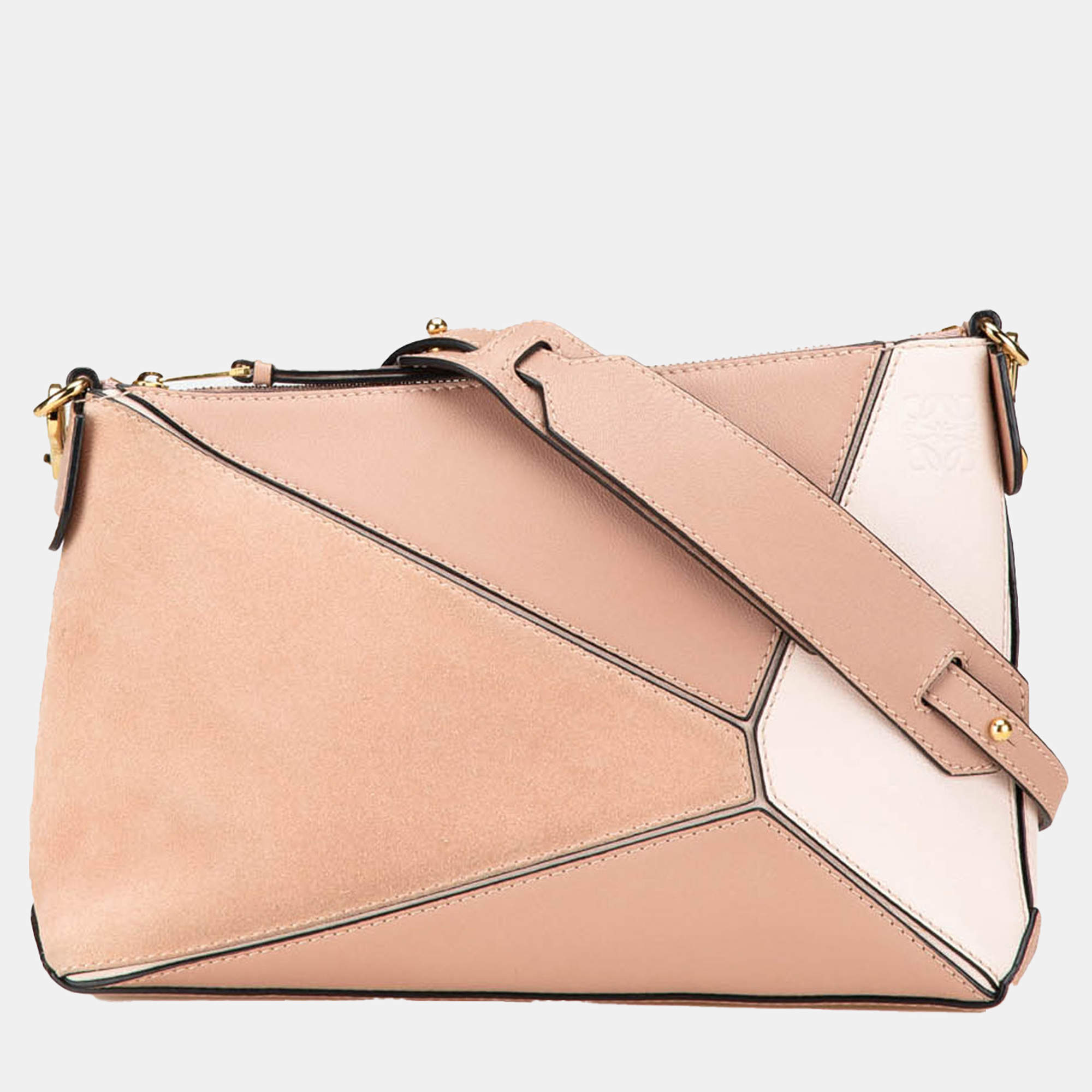 Loewe Brown Mini Leather and Suede Puzzle Crossbody