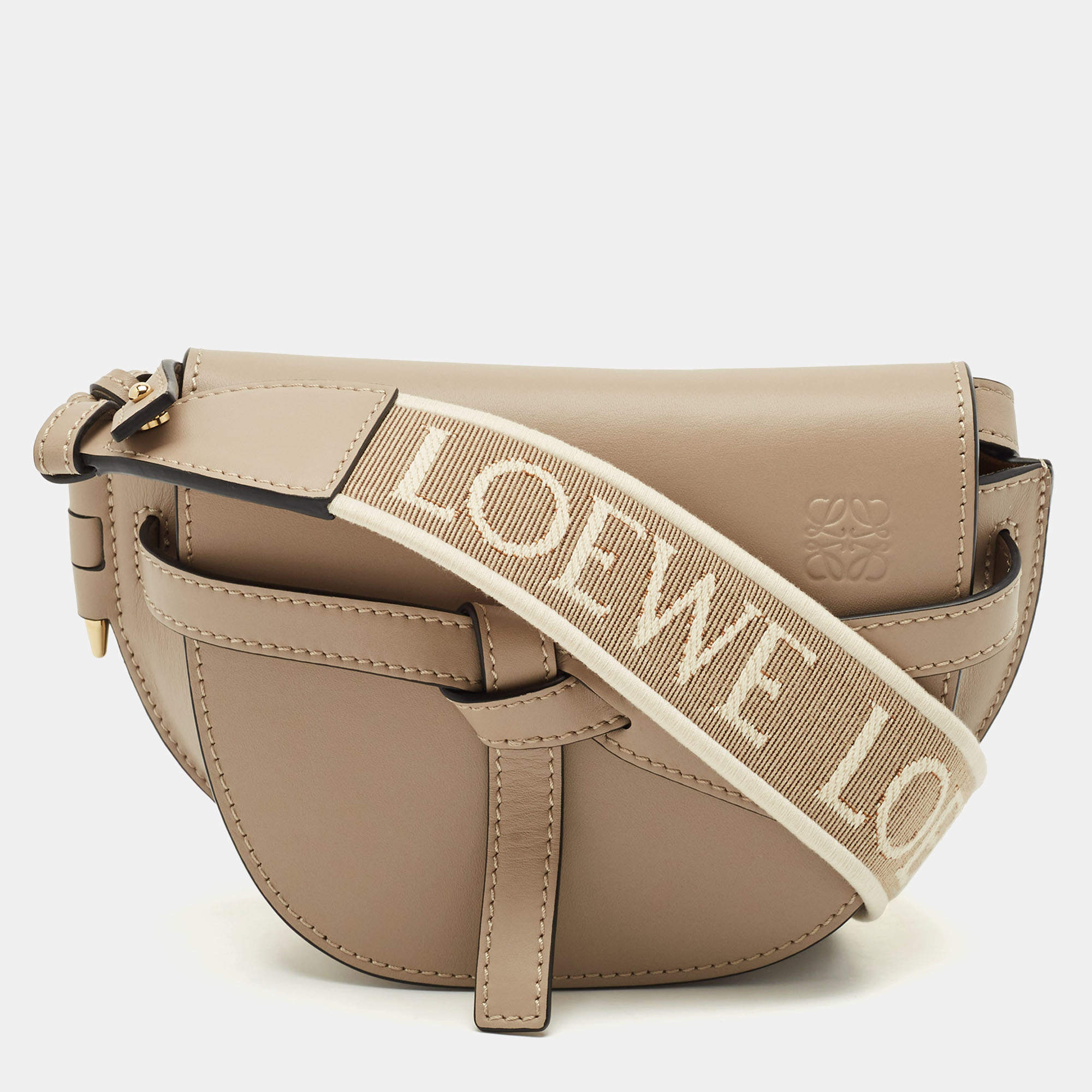 Loewe Beige Leather Jacquard Mini Gate Dual Bag