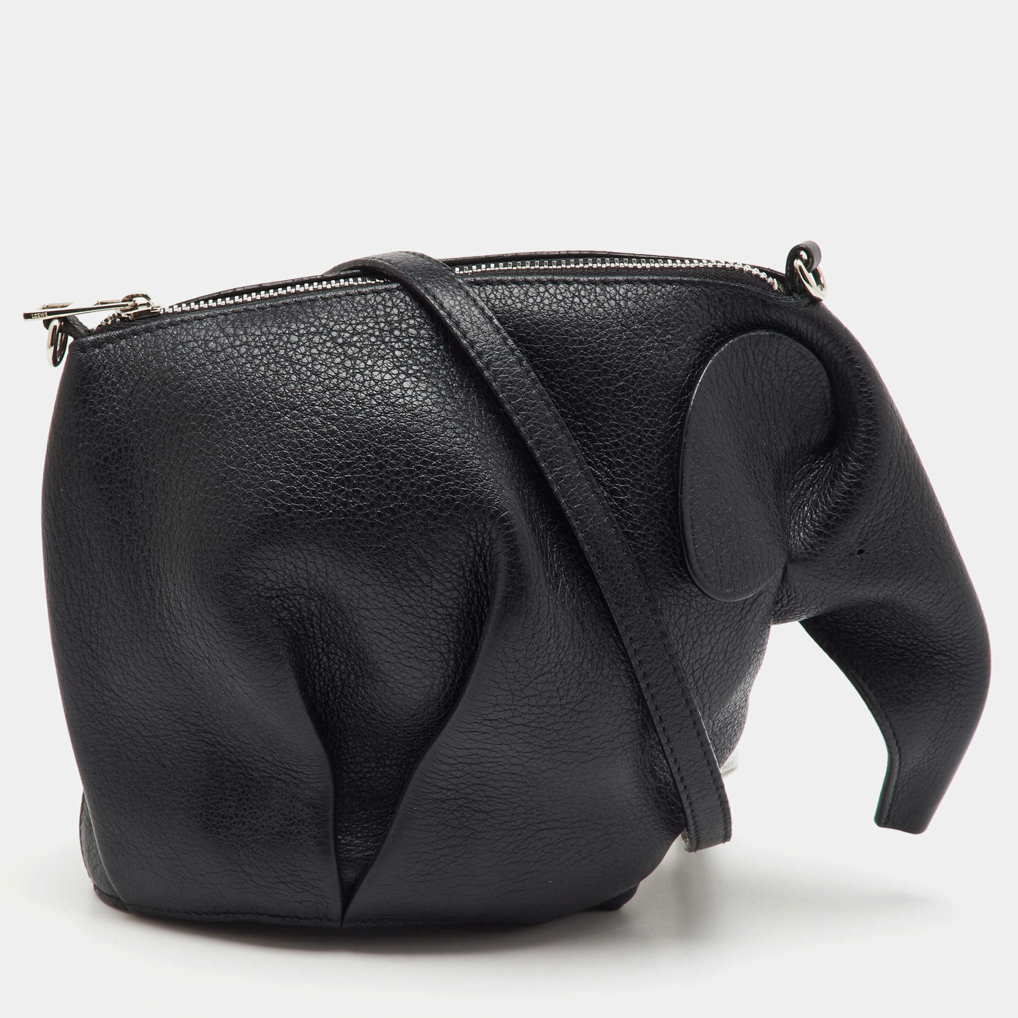 Loewe Black Leather Mini Striped Elephant Crossbody Bag