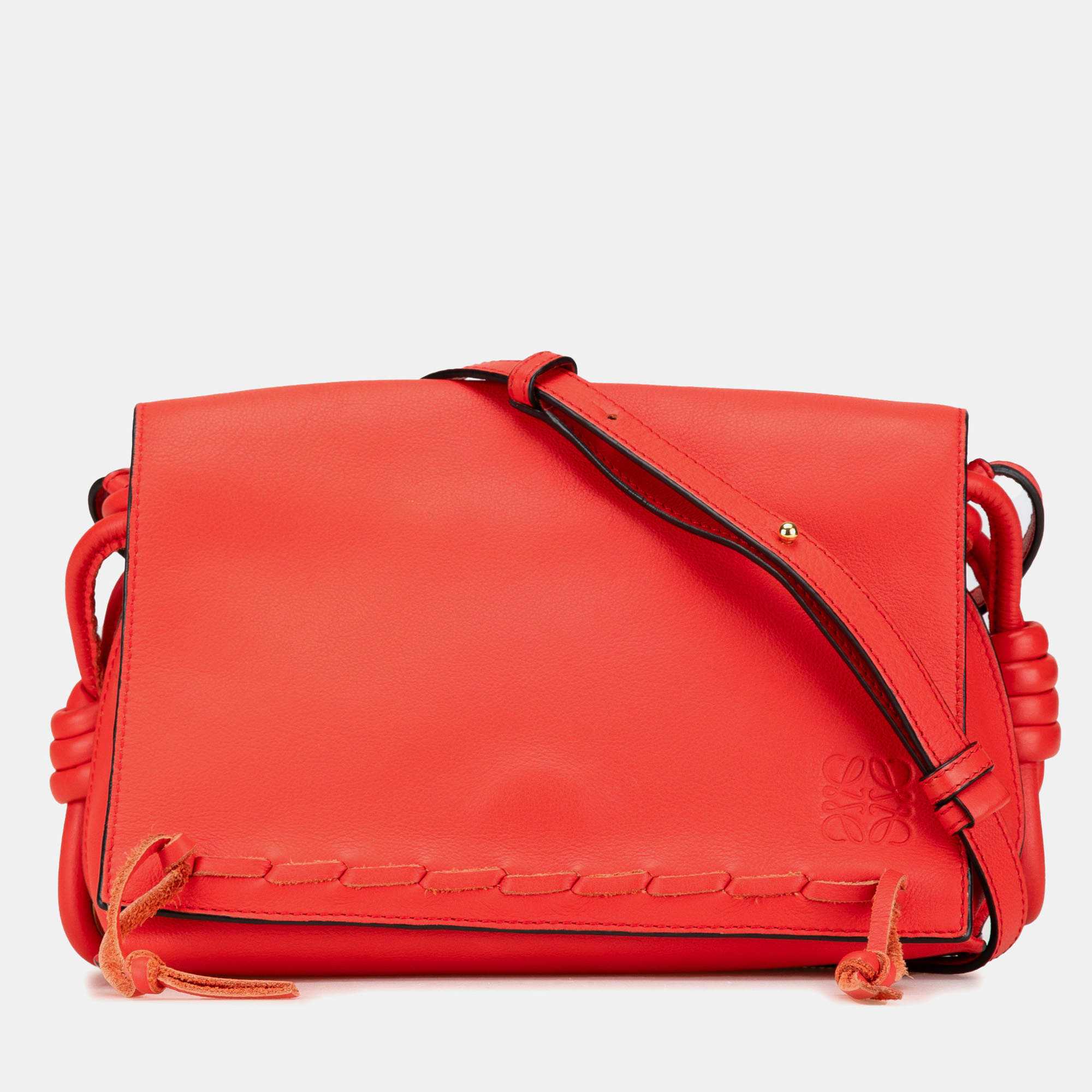 Loewe Red Leather Flamenco Knot Whipstitch Crossbody Bag