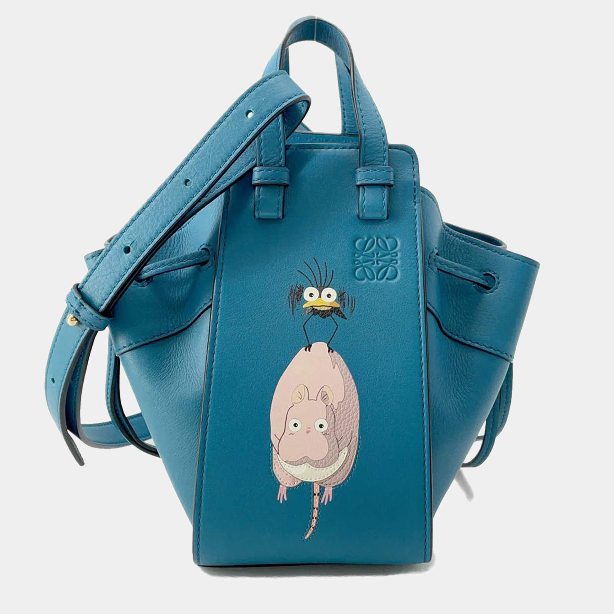 Loewe Ghibli Collaboration Bounezumi Blue Leather  Mini Hammock Shoulder Bag 