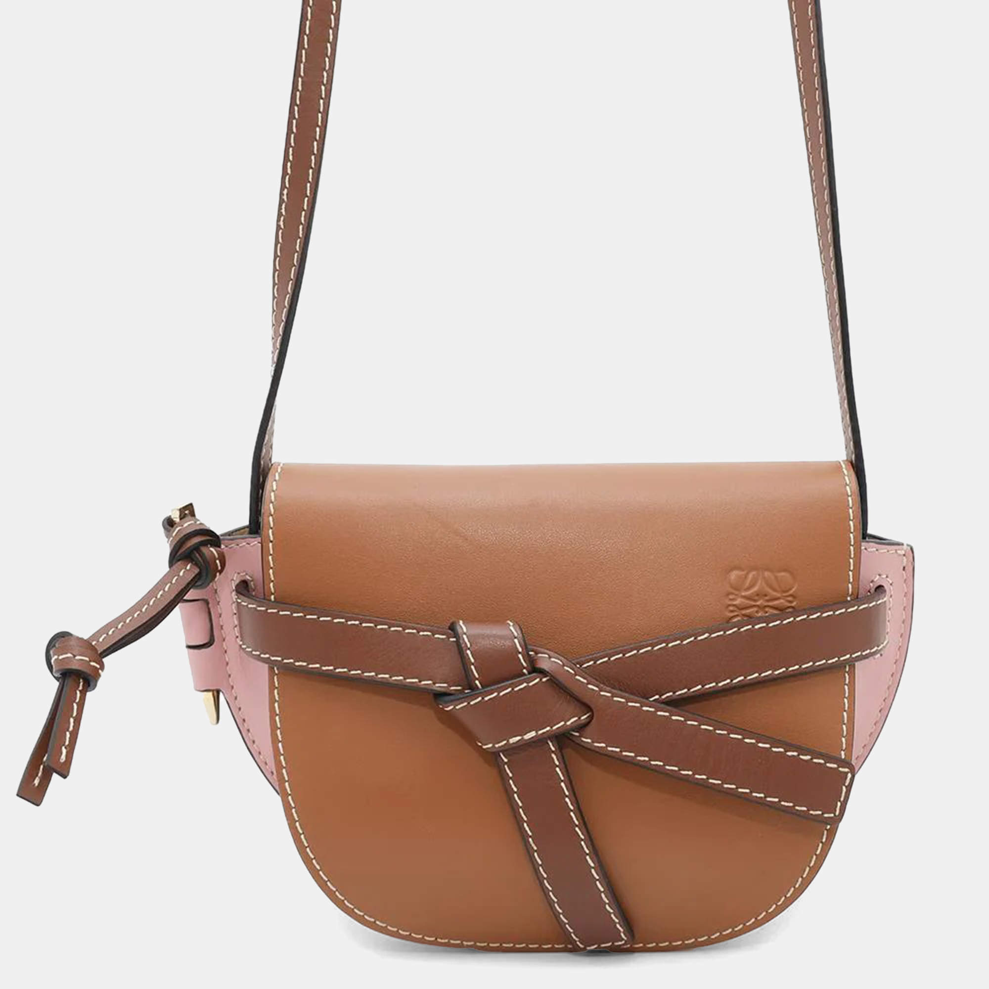 Loewe Brown/Pink Leather Mini Gate Shoulder Bag