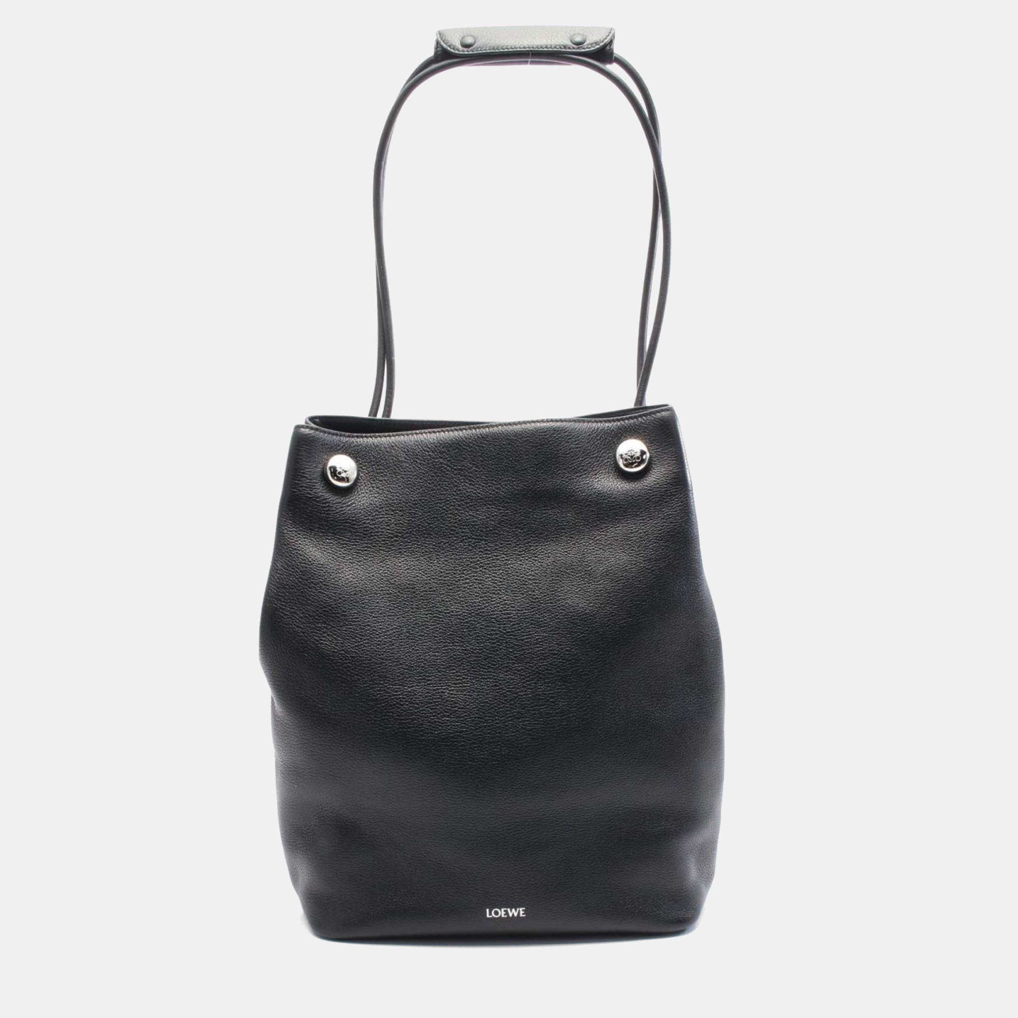 Loewe Black Leather Pebble Hobo Bag 