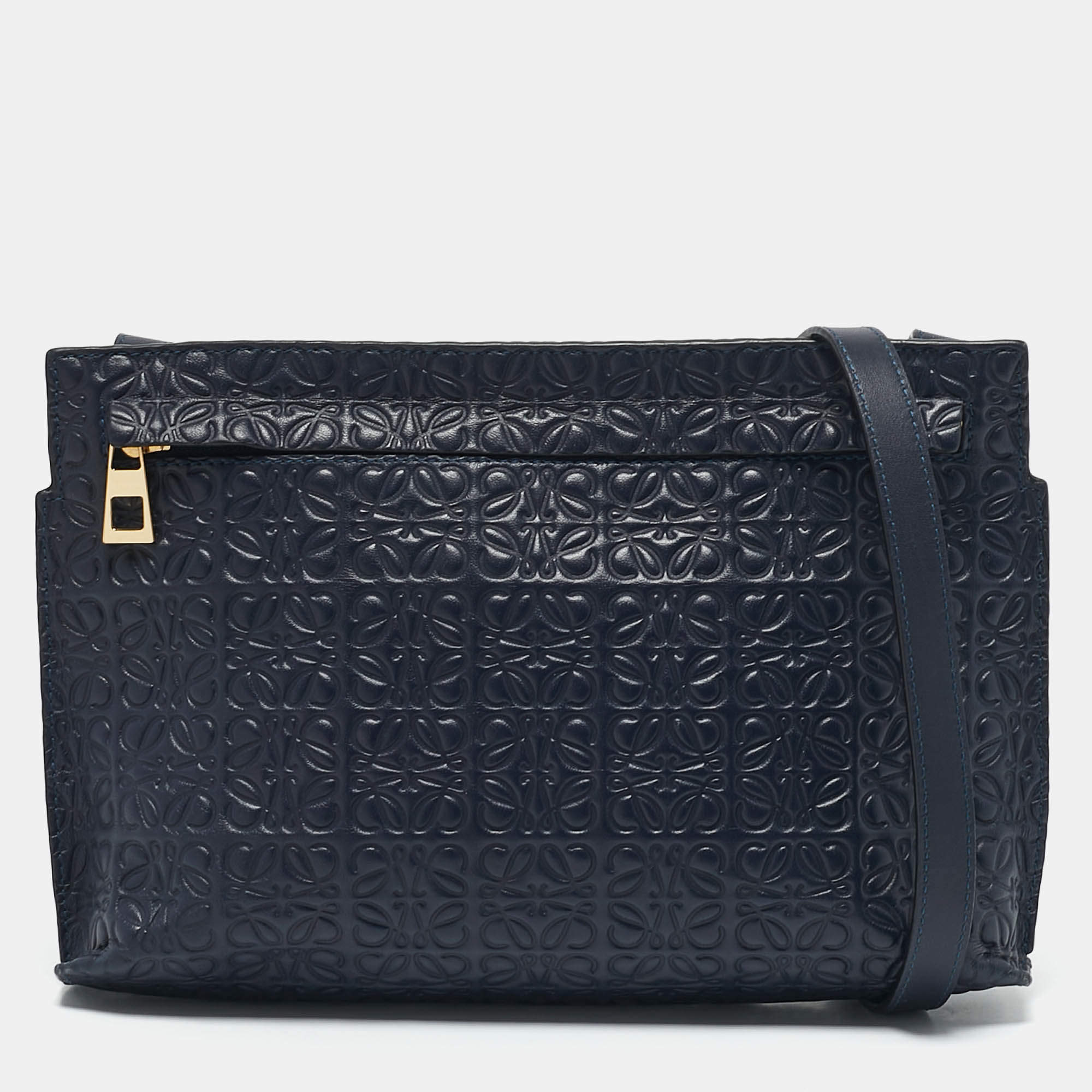 Loewe Navy Blue Leather Repeat Anagram T Pouch Crossbody Bag