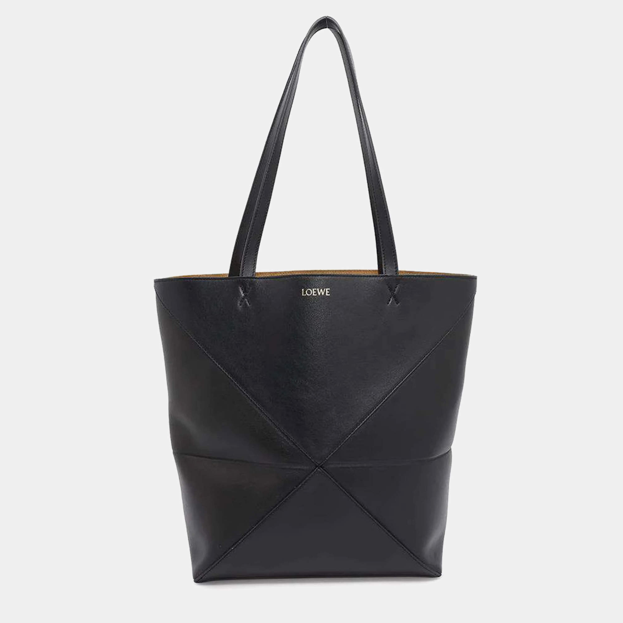Loewe Puzzle Fold Tote Black Leather Size Medium