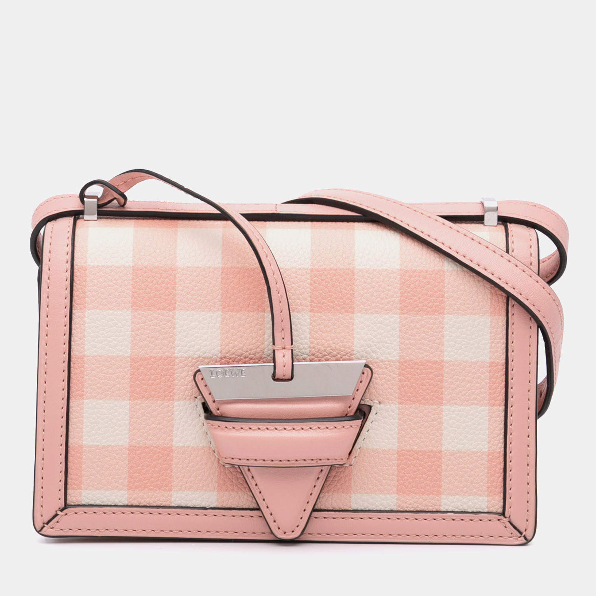 Loewe Pink Small Leather Gingham Barcelona Crossbody Shoulder Bag