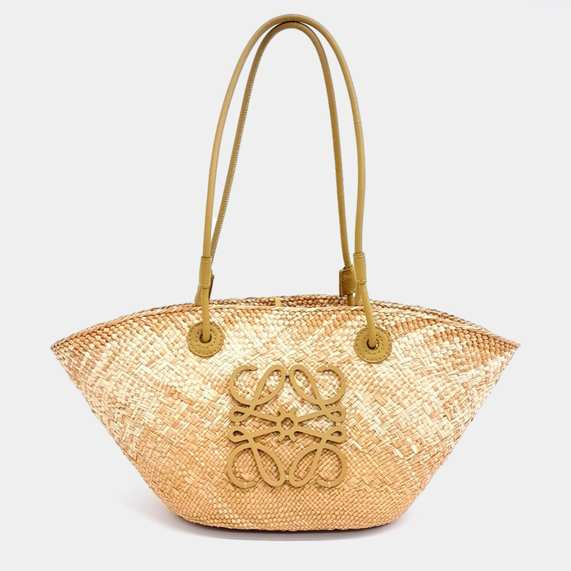 Loewe Gold Raffia Anagram Basket Small Bag