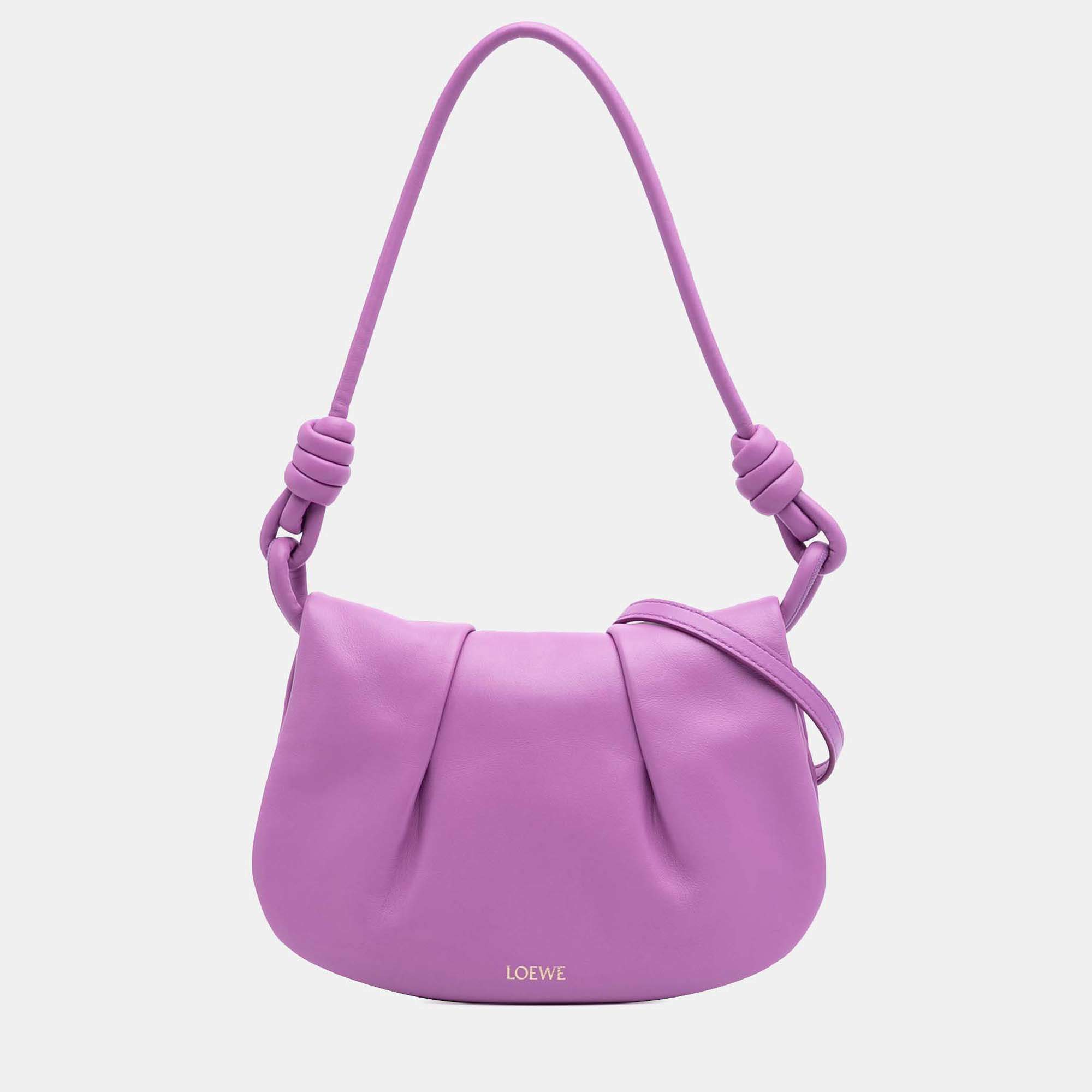 Loewe Purple Shiny Calfskin Paseo Satchel