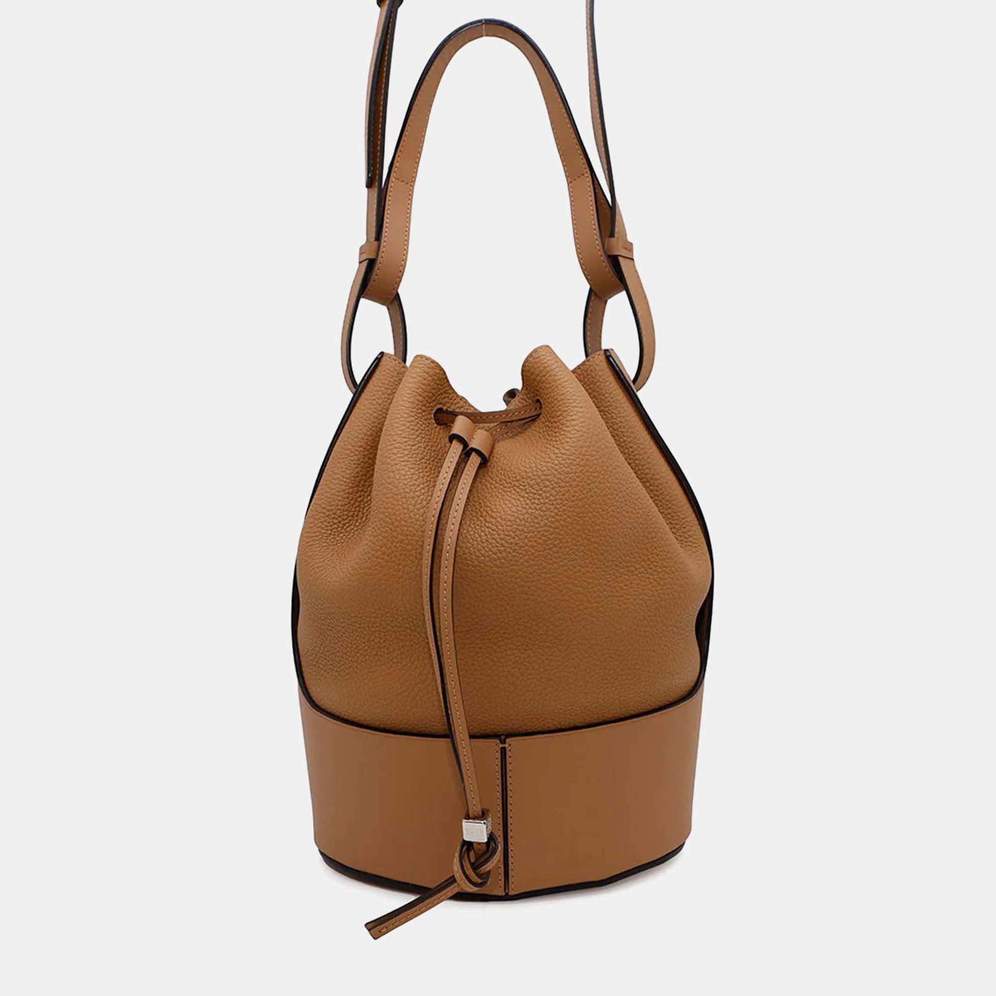 Loewe Balloon 2Way Handbag Brown Leather Size Medium