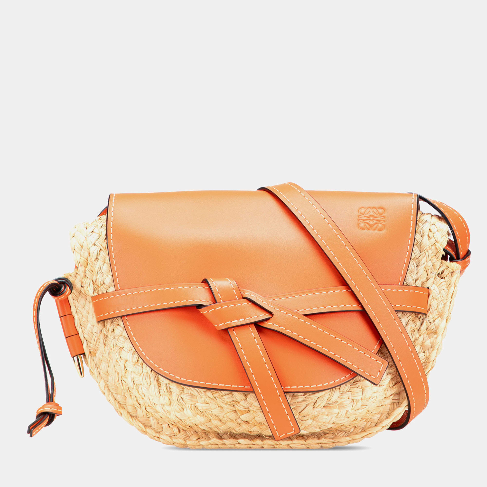 Pre Owned Loewe Beige Brown Small Raffia Gate Crossbody