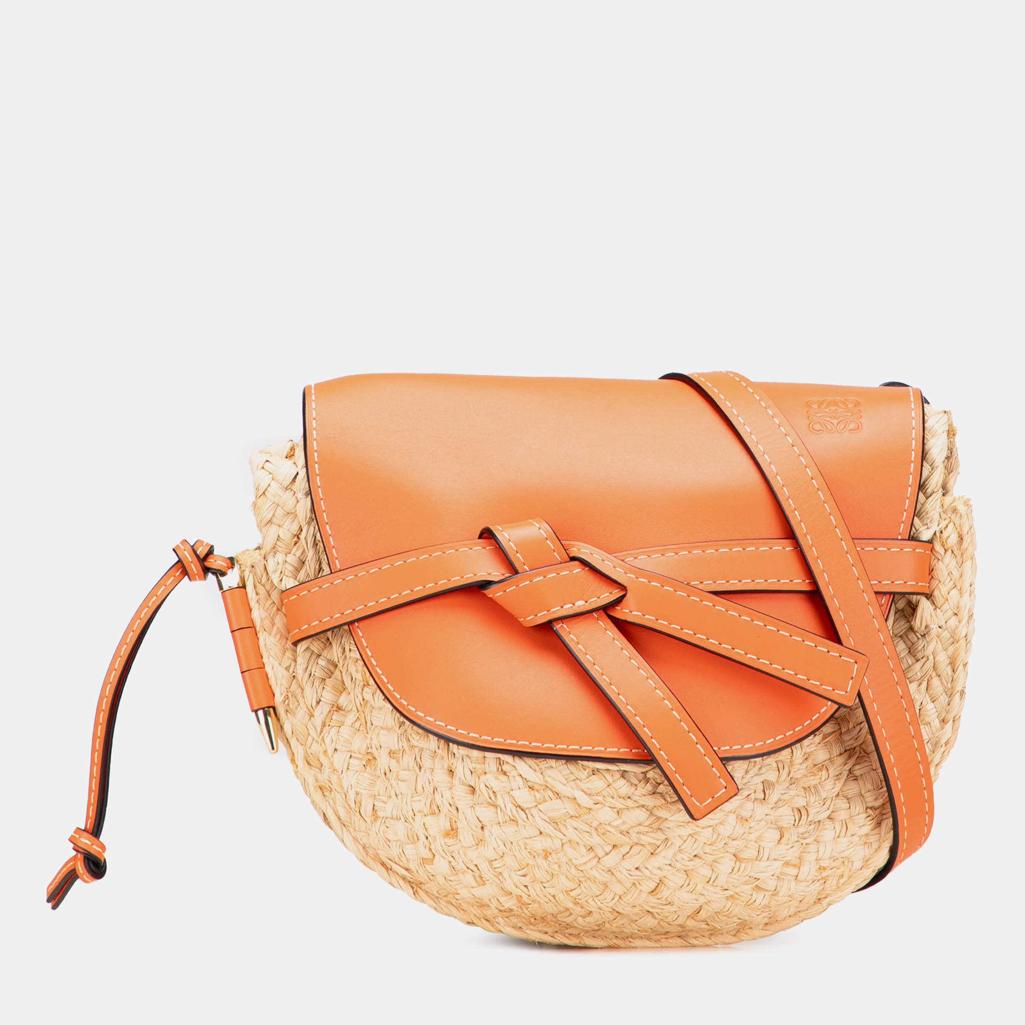 Pre Owned Loewe Beige/Orange Medium Raffia Gate Crossbody