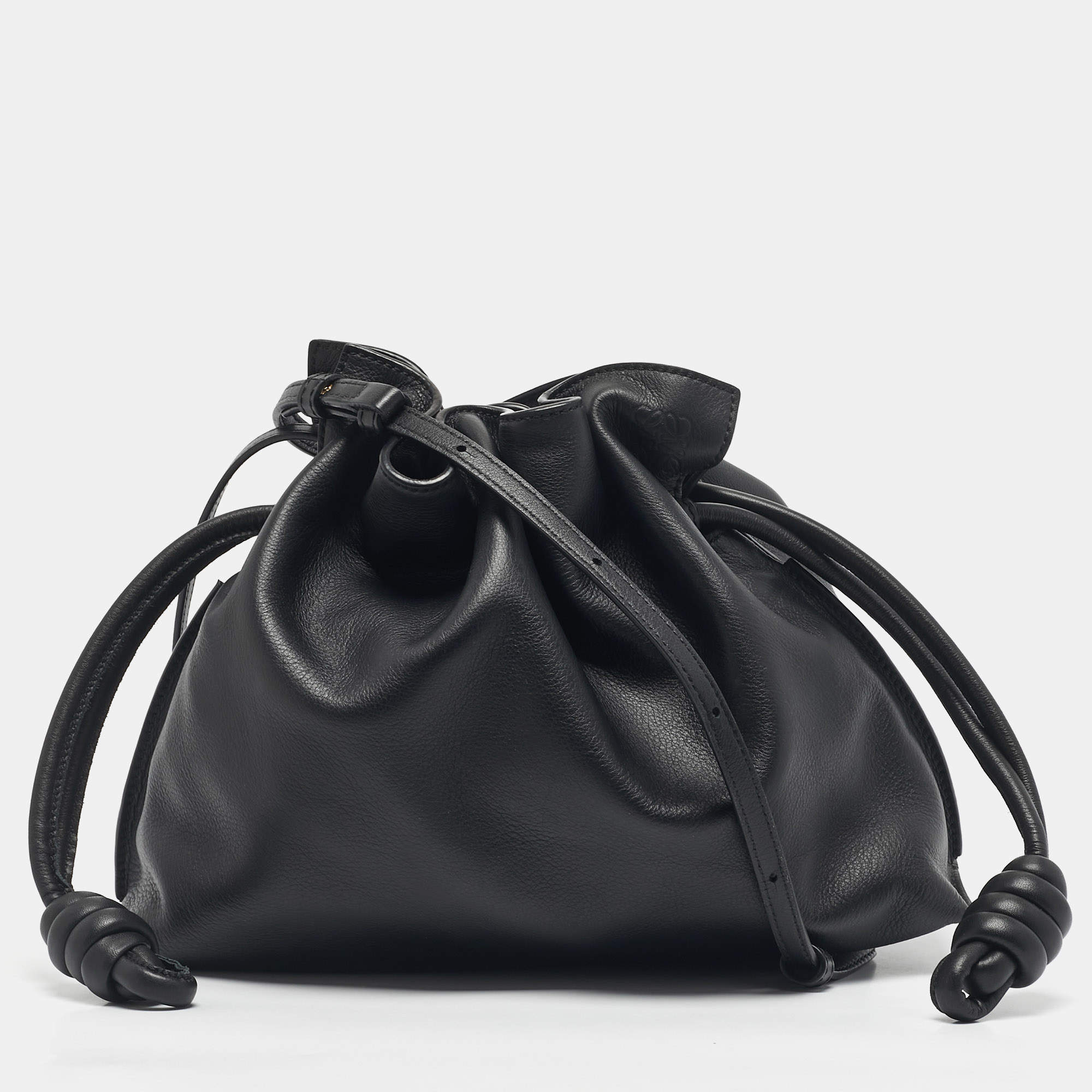 Pre Owned Loewe Black Leather Medium Flamenco Clutch Bag