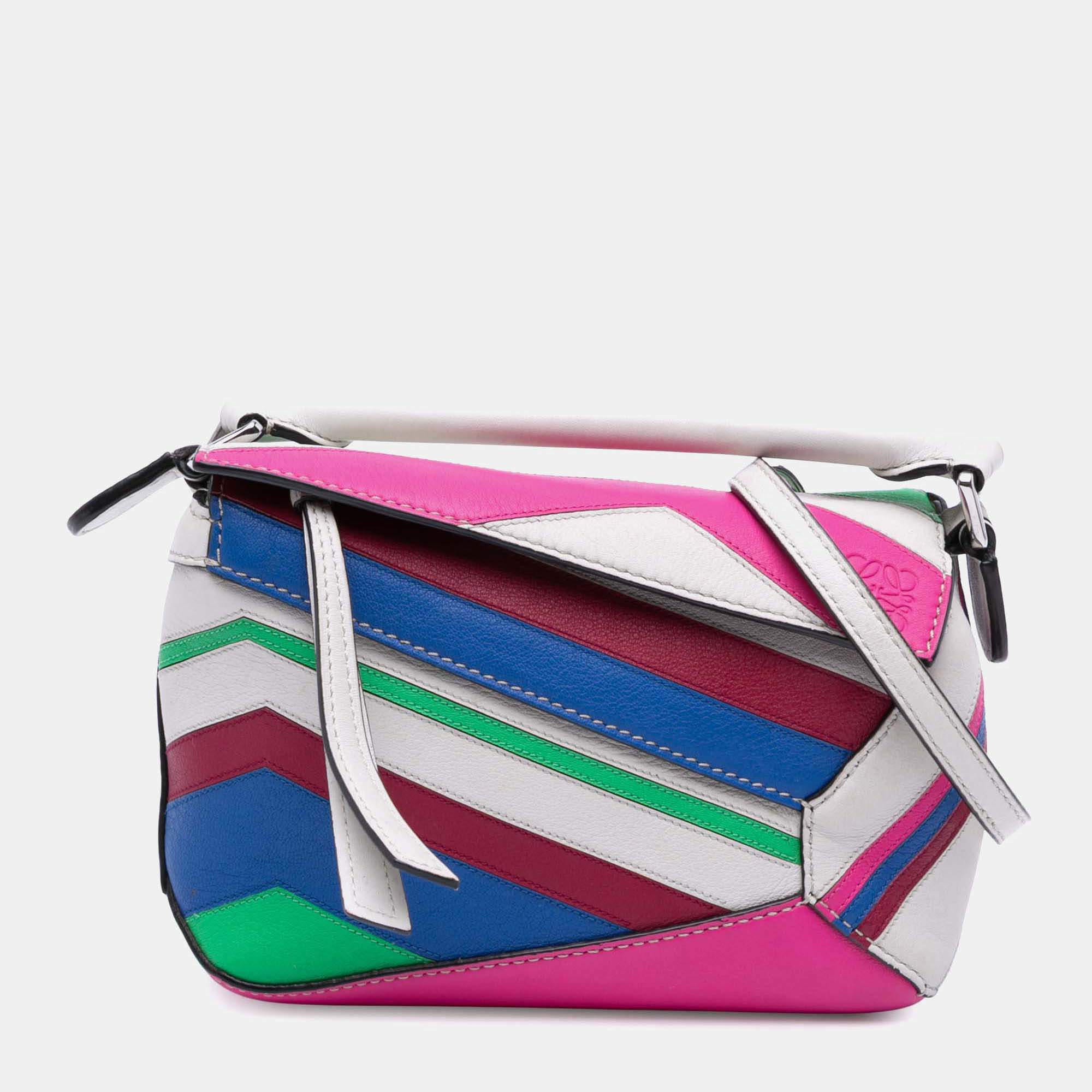 Pre Owned Loewe Multicolor Mini Calfskin Zigzag Puzzle Edge Satchel