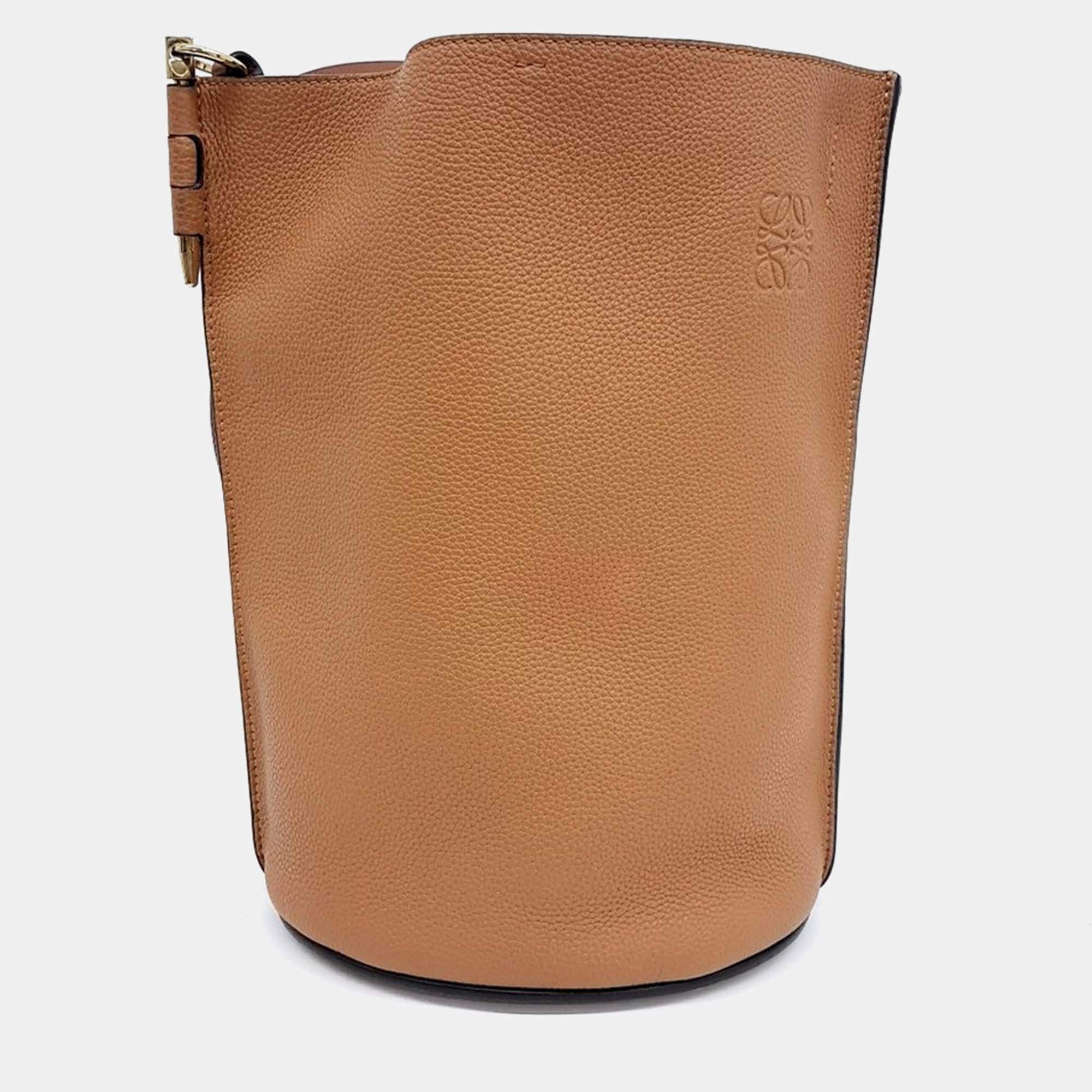 Pre Owned Loewe Brown Leather Gate Anagram Bucket Bag