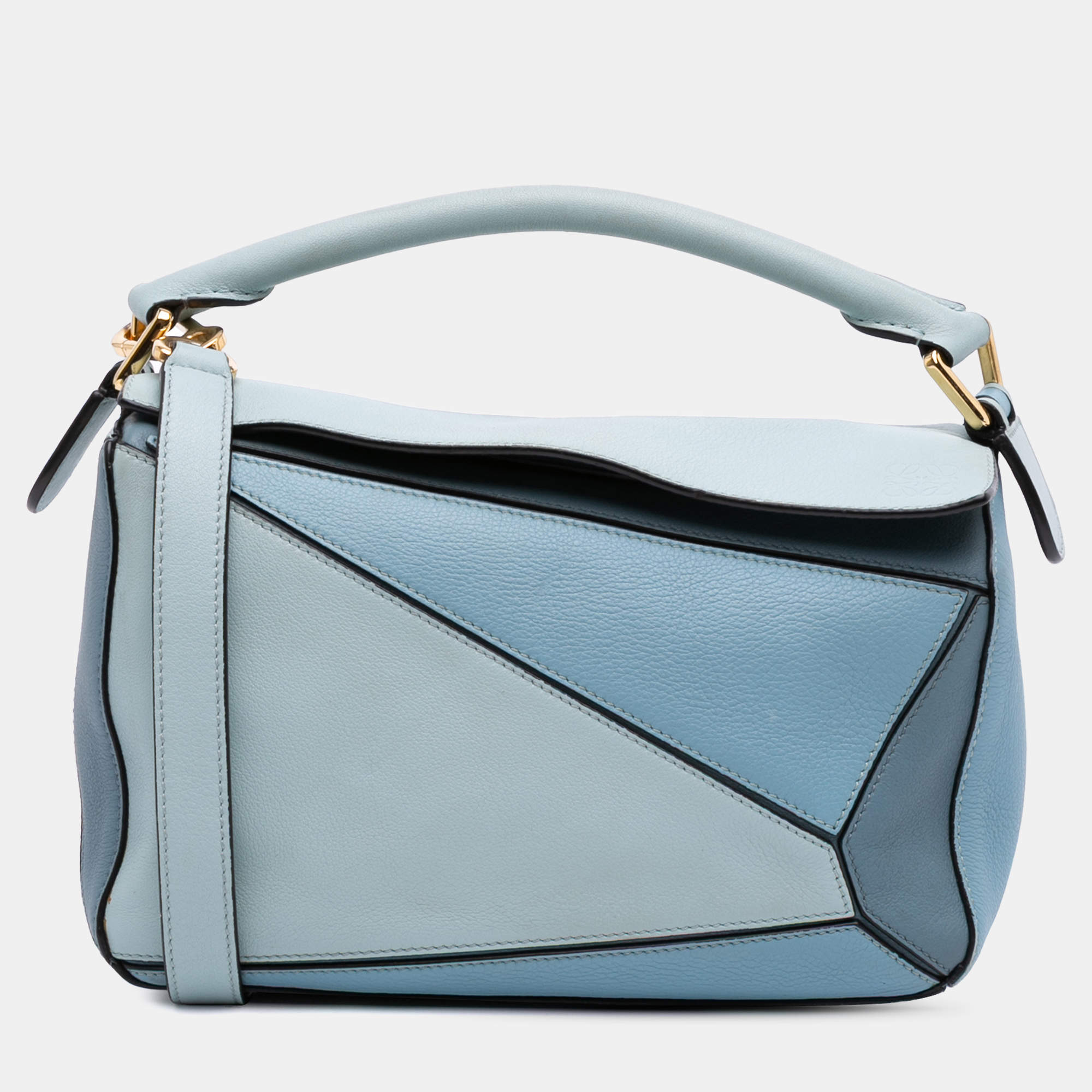 Pre Owned Loewe Blue Small Tricolor Calfskin Puzzle Satchel