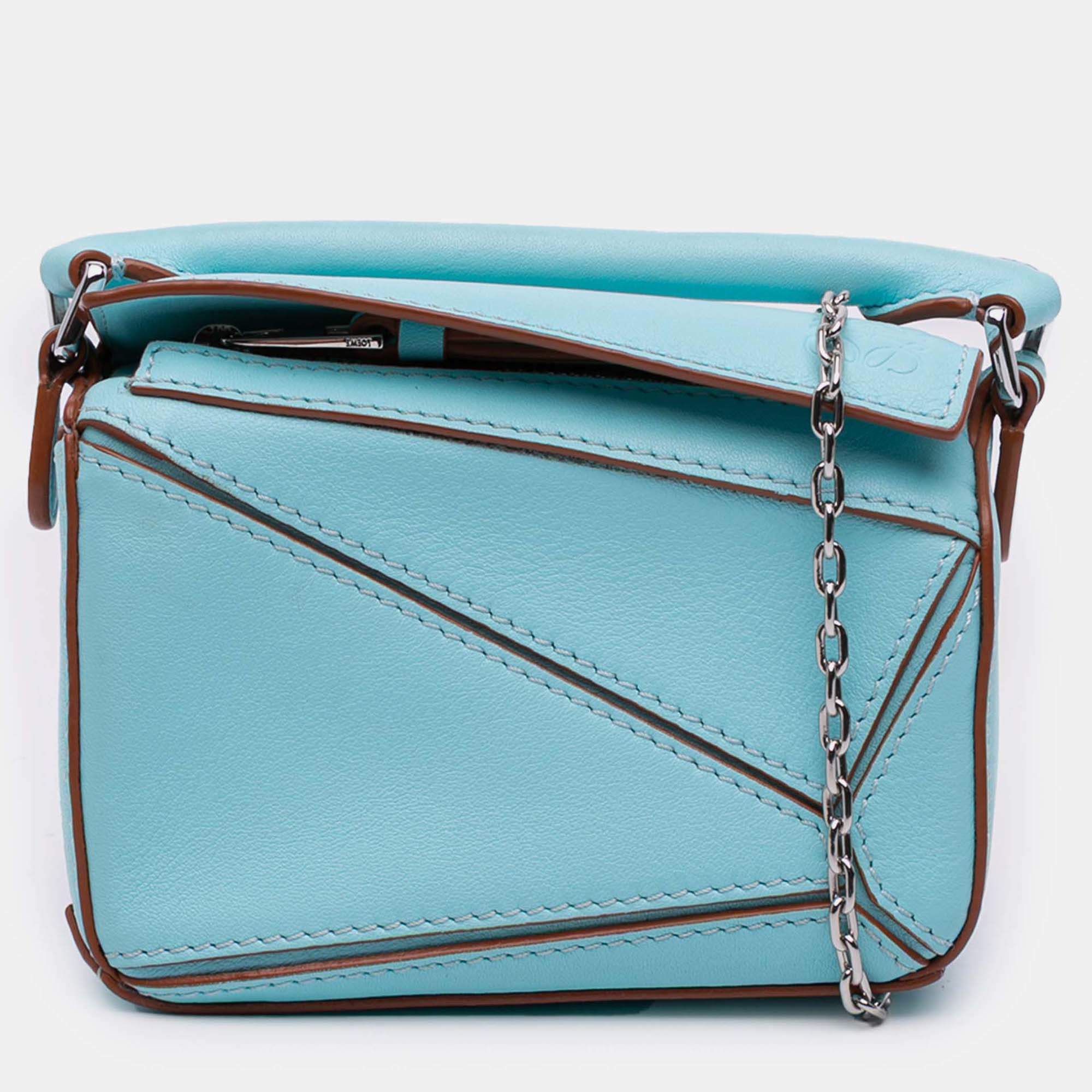 Pre Owned Loewe Blue Nano Calfskin Puzzle Satchel