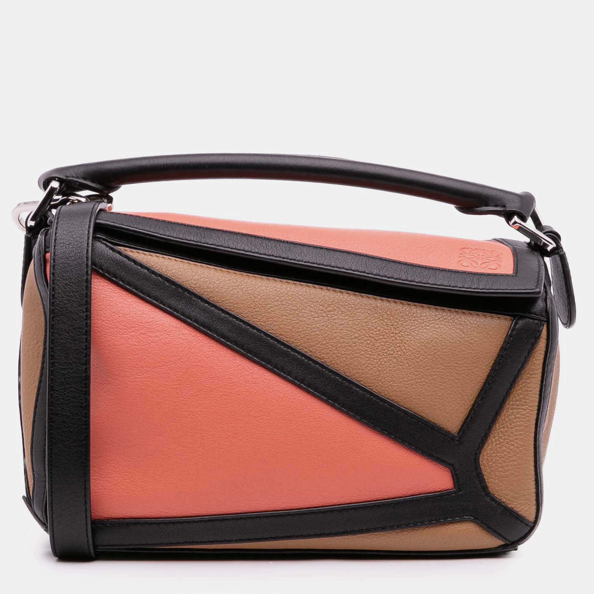 Pre Owned Loewe Brown Small Calfskin Graphic Puzzle Satchel