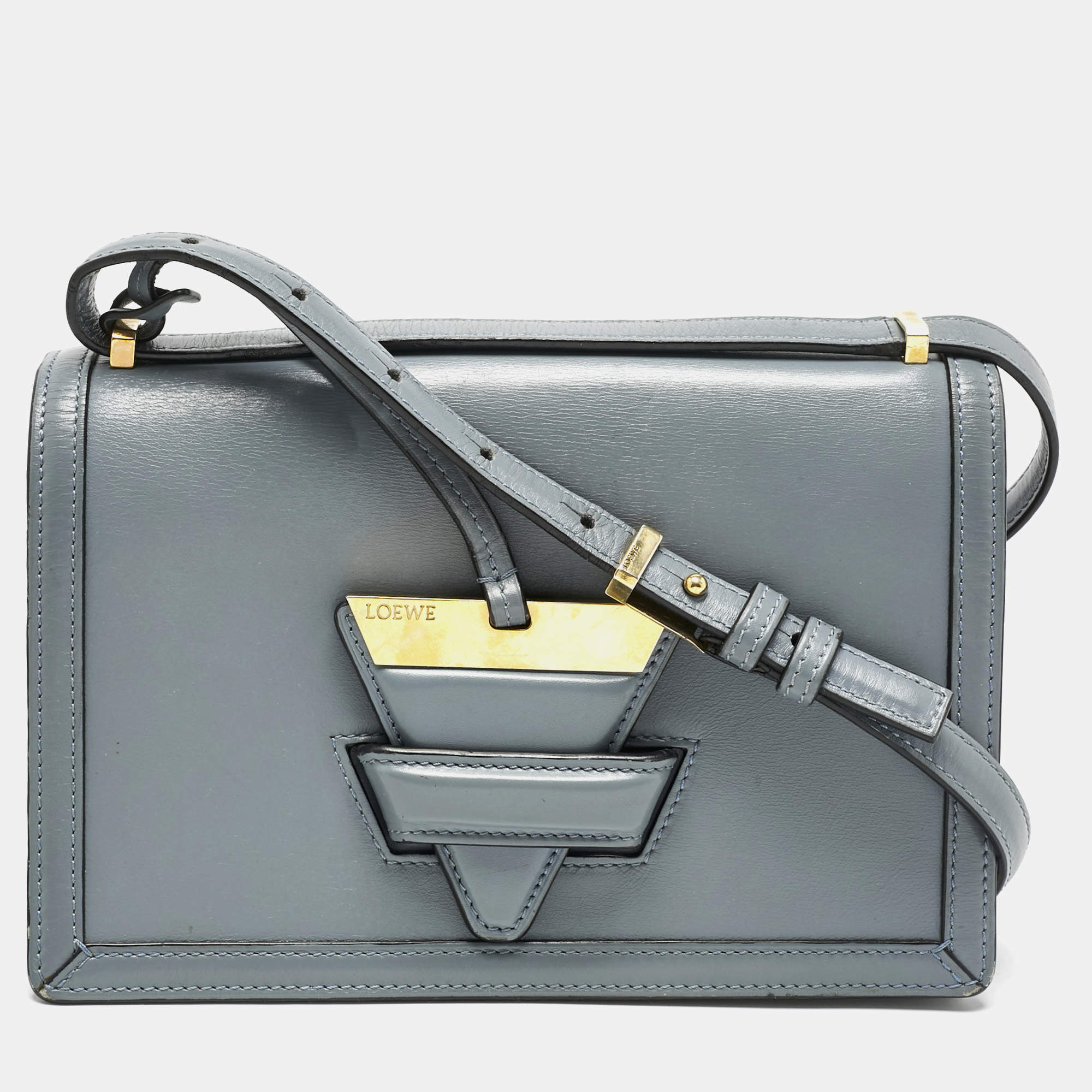 Pre Owned Loewe Light Blue Leather Barcelona Crossbody Bag