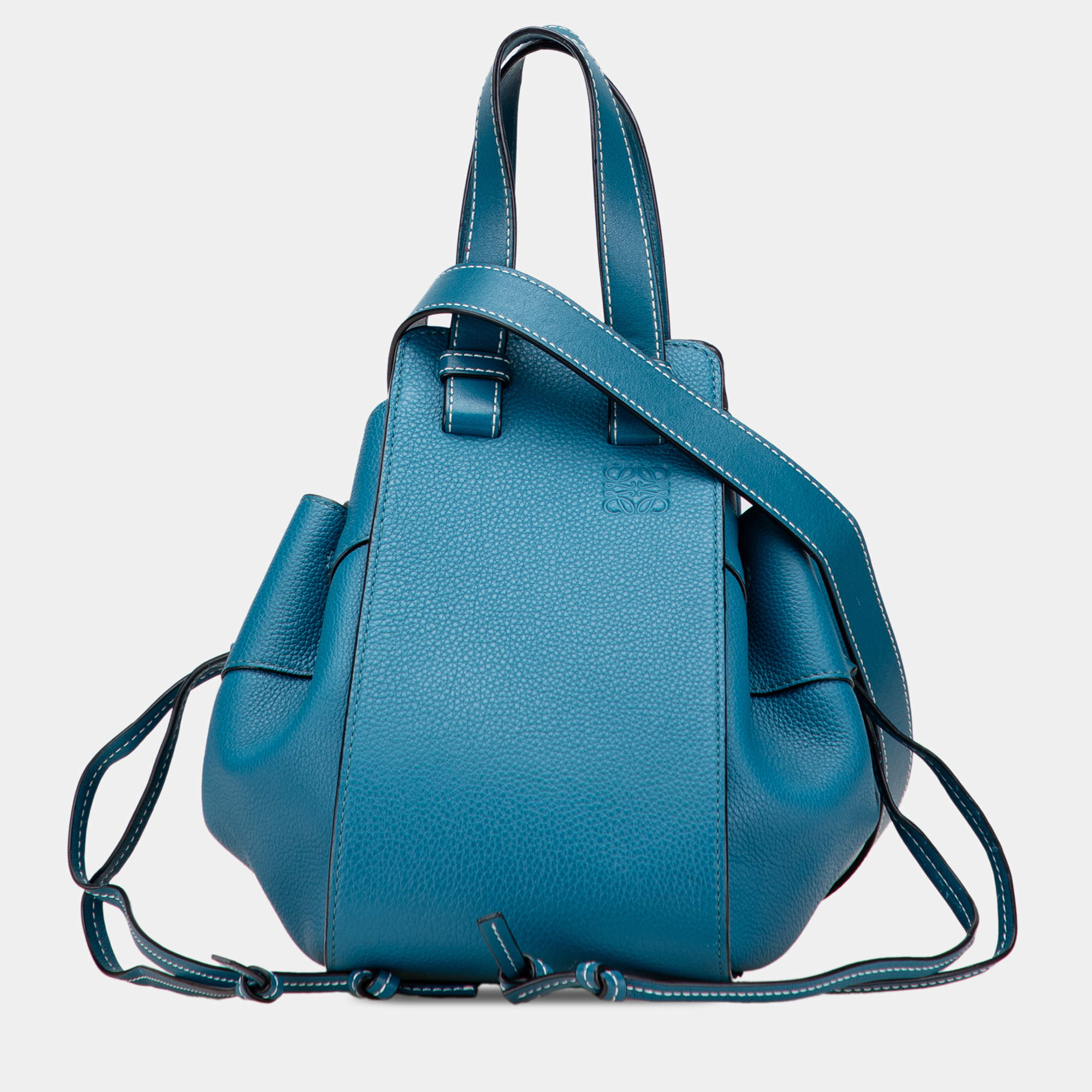 Pre Owned Loewe Blue Small Grained Calfskin Drawstring Hammock Bag