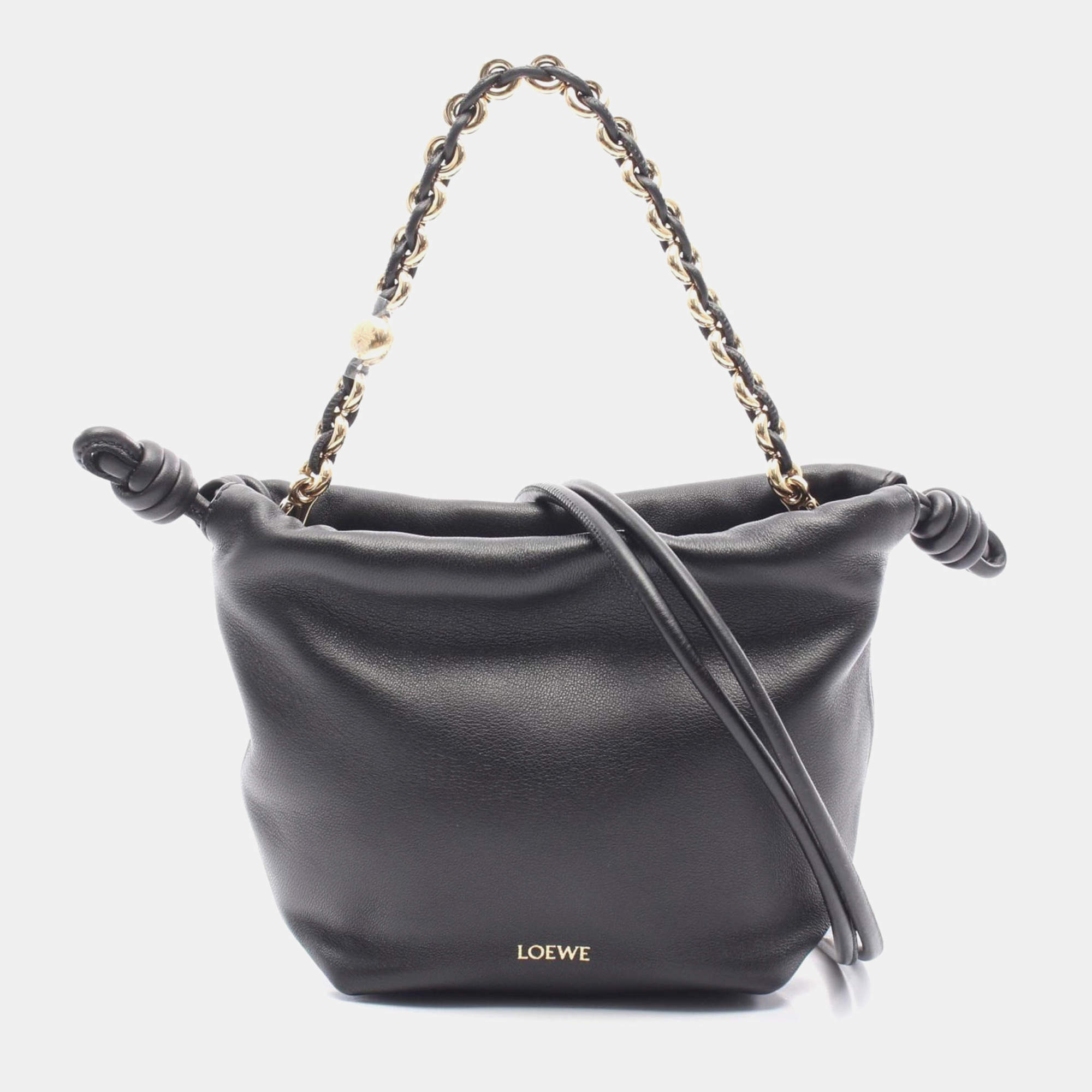 Pre Owned Loewe Flamenco Mini Black Leather Shoulder Bag