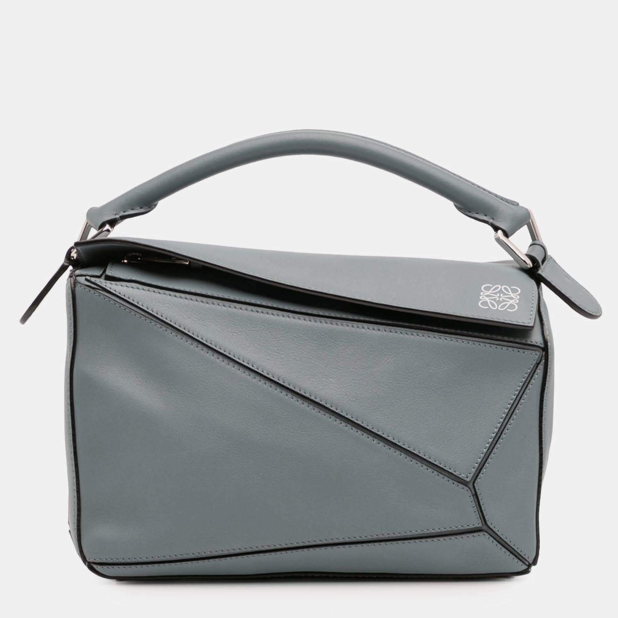 Pre Owned Loewe Blue Small Calfskin Puzzle Satchel