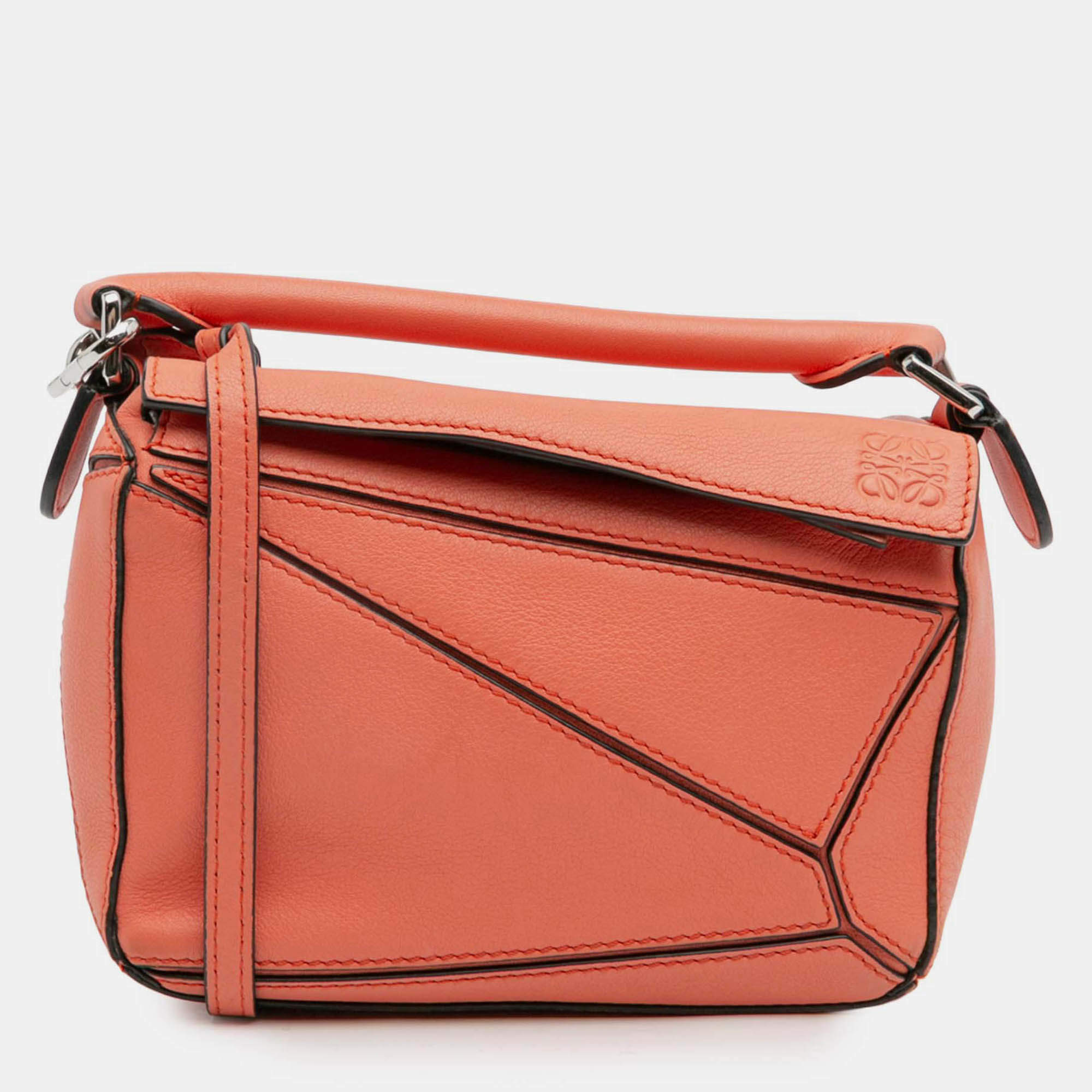 Pre Owned Loewe Orange Mini Calfskin Puzzle Satchel