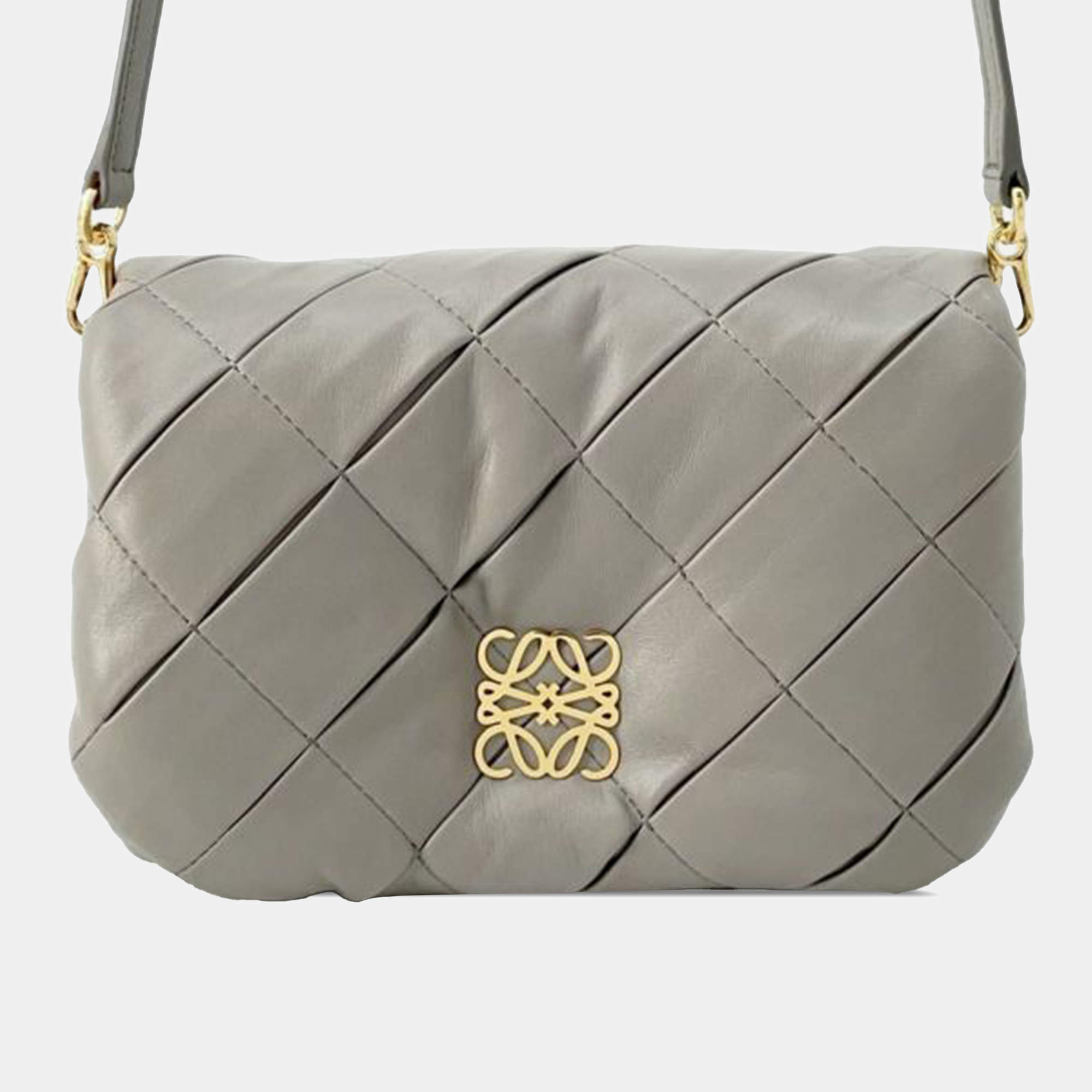 Pre Owned Loewe Grey Quilted Lambskin Goya Puffer Bag