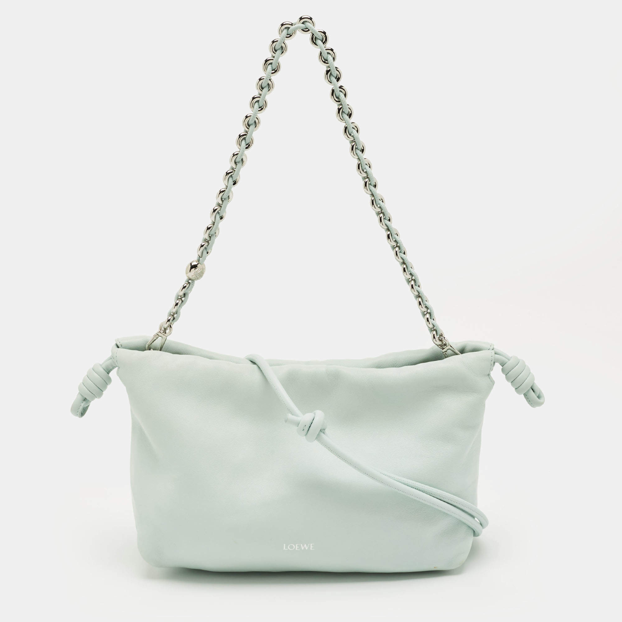 Pre Owned Loewe Mint Green Leather Medium Flamenco Bag