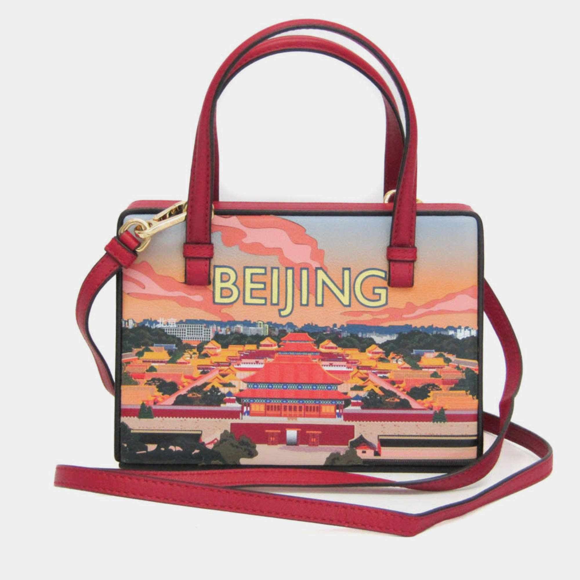 Pre Owned Loewe POSTAL Small Bag Leather Handbag Shoulder Bag Orange Red Color