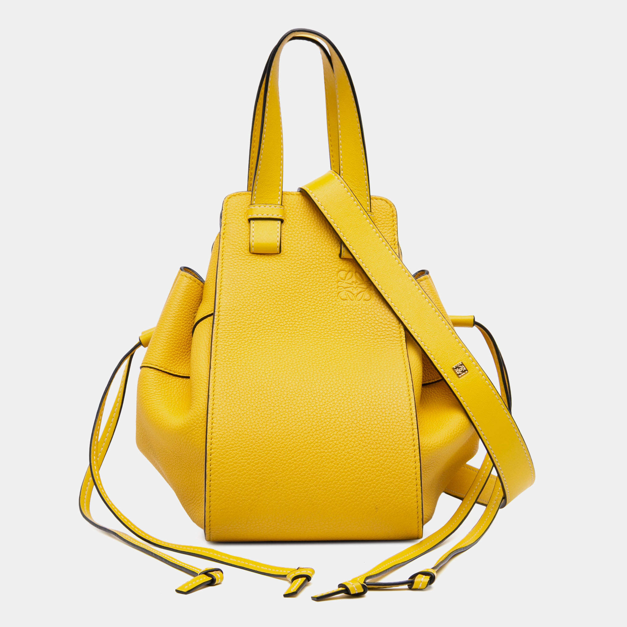 Pre Owned Loewe Yellow Small Grained Calfskin Drawstring Hammock Satchel