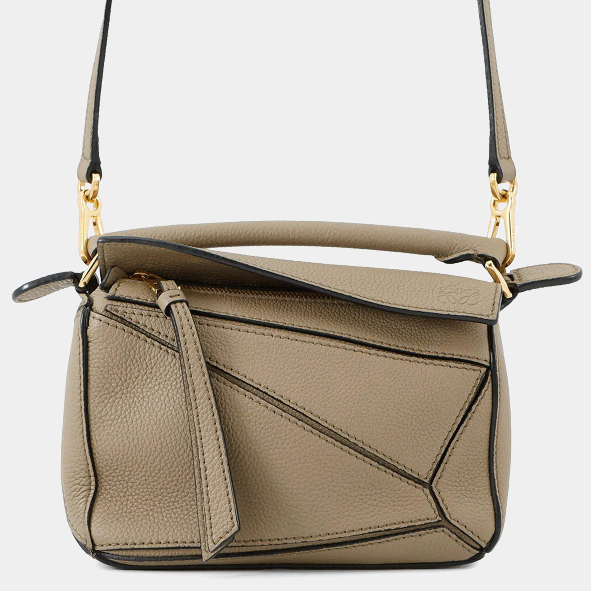 Pre Owned Loewe Puzzle Bag 2Waybag Greige Leather Size Mini