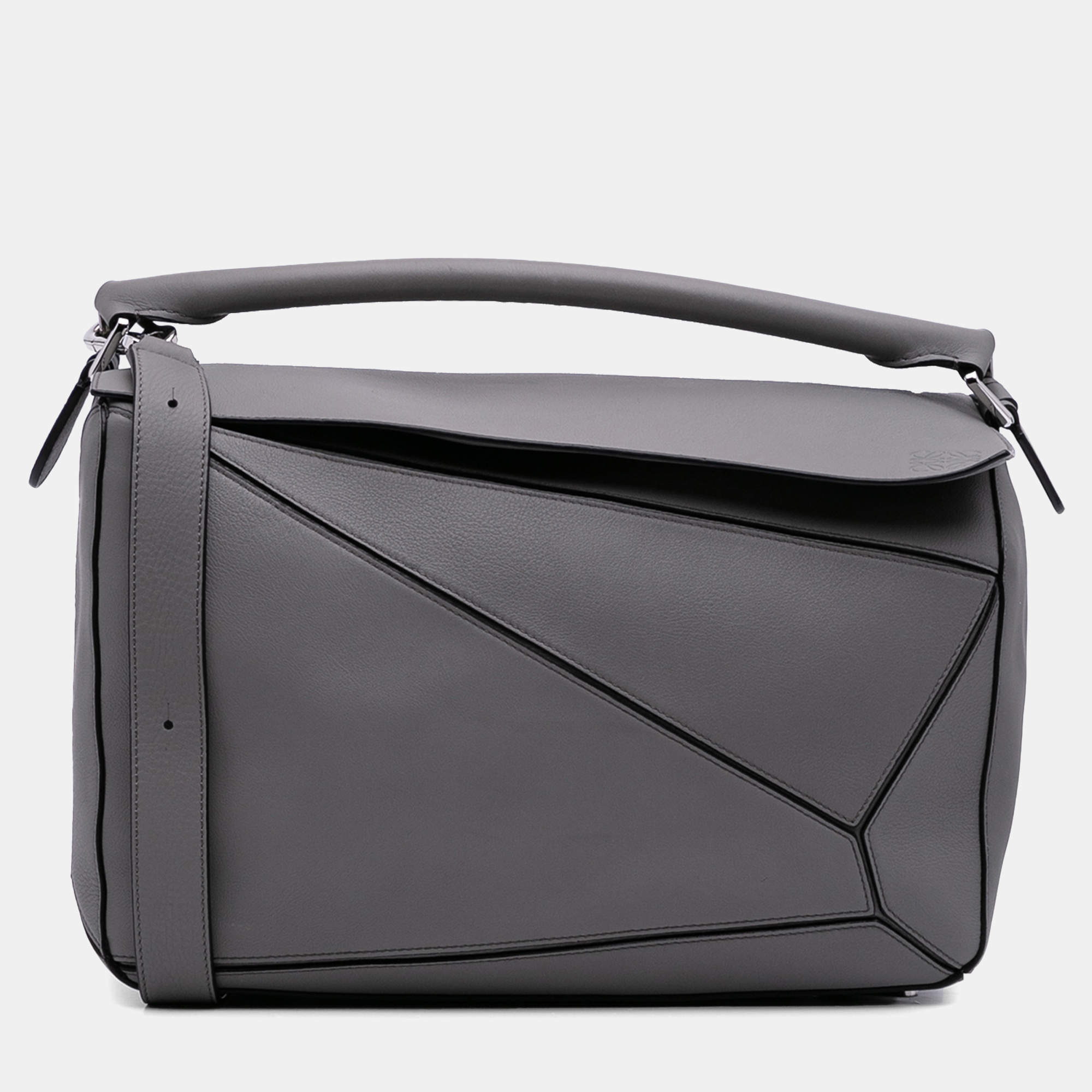 Pre Owned Loewe Grey Large Calfskin Puzzle Satchel