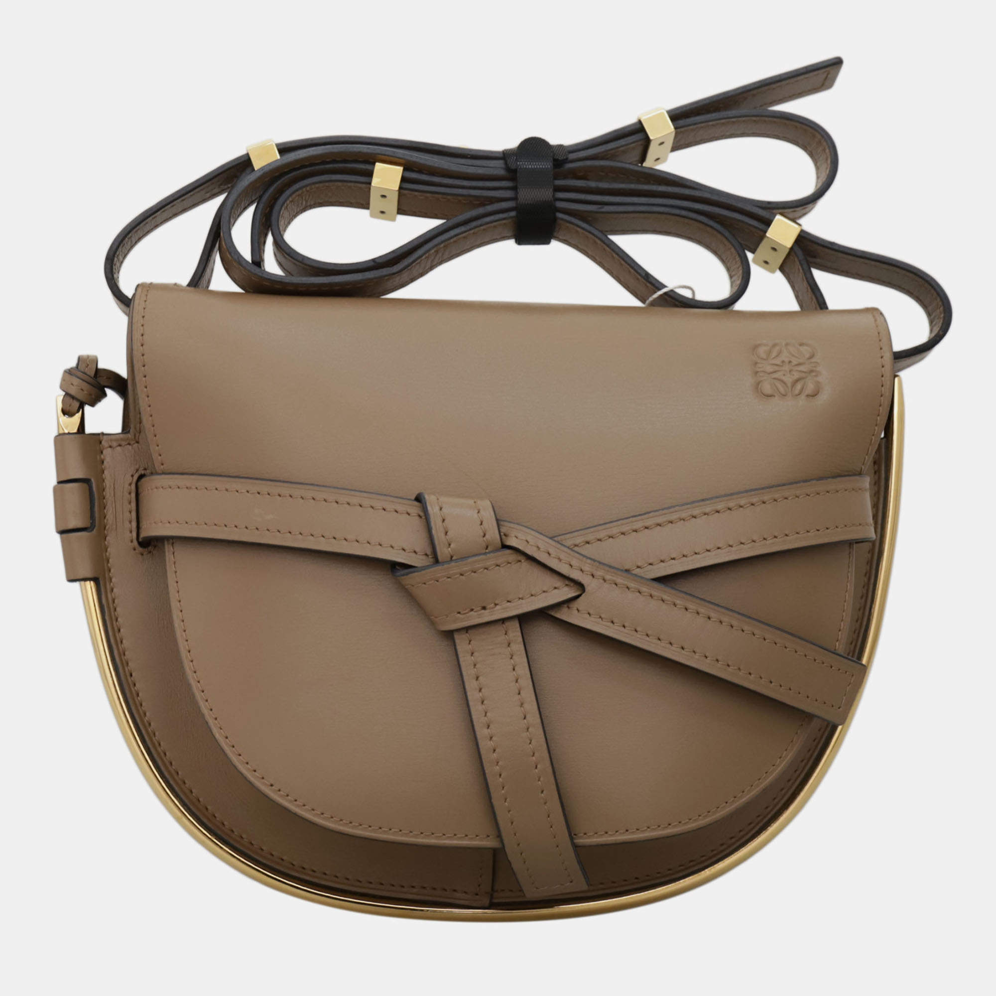 Pre Owned Small Gate Crossbody Bag With Gold Metal Edging Trim